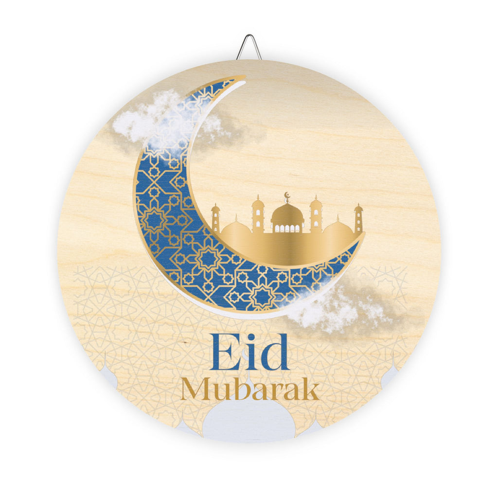 Eid Mubarak Wood Sign – Crescent Mosque Holiday Wall Decor