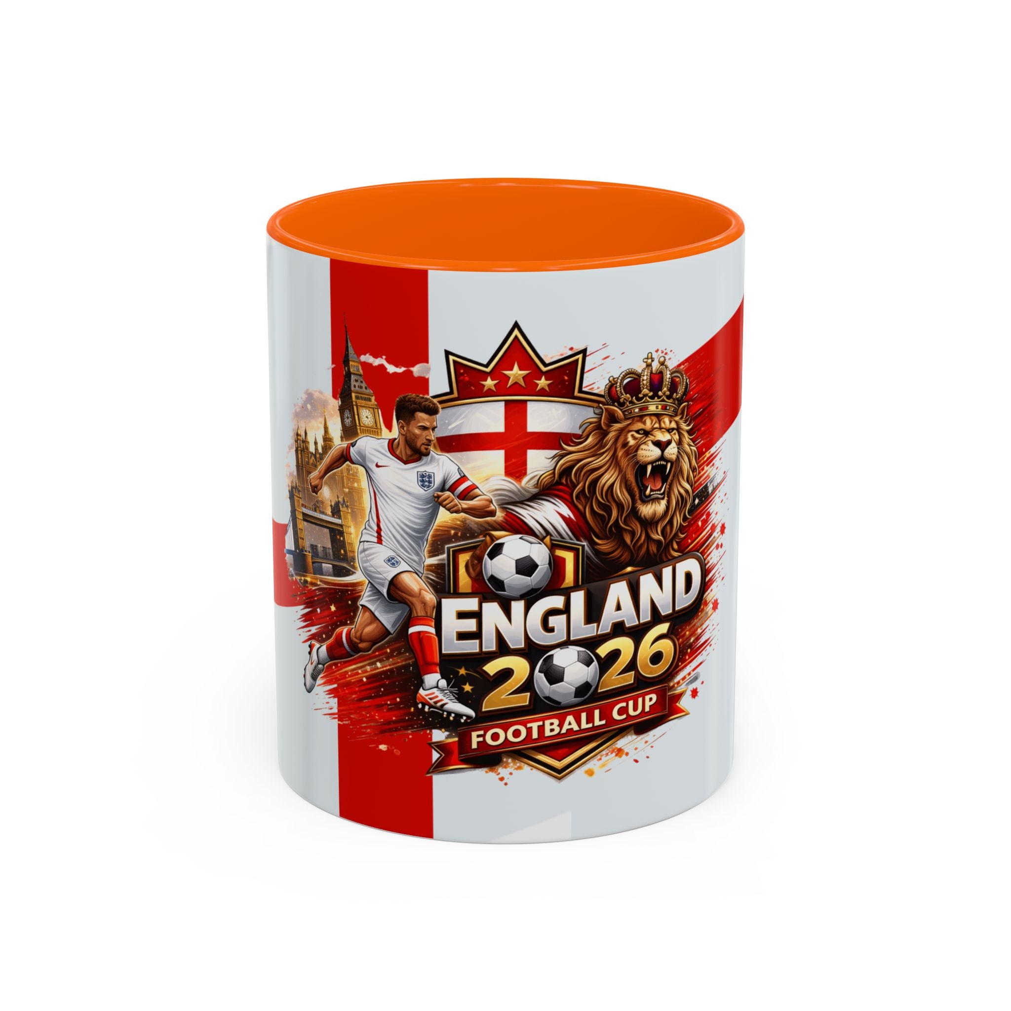 England 2026 Football Cup Accent Mug — Lion & St. George Soccer Coffee Cup (11/15oz)