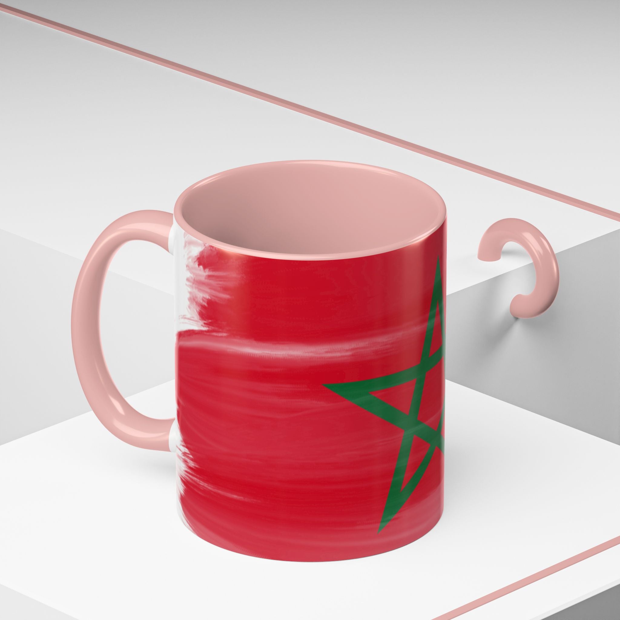 Morocco Flag Accent Coffee Mug — Red & Green Moroccan Star Design (11/15oz)