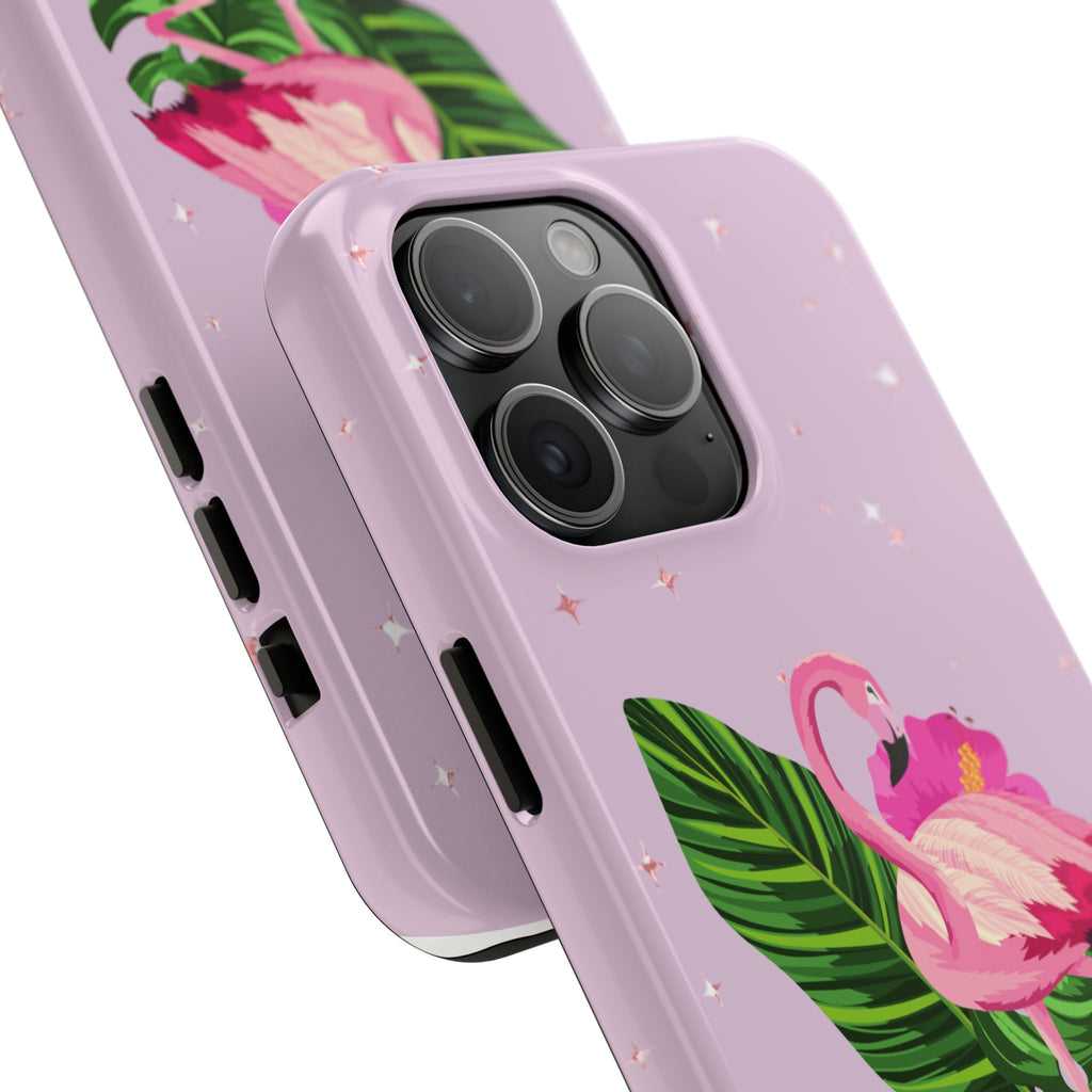 Flamingo Tropical Tough Phone Case — Pink Hibiscus & Palm Leaves
