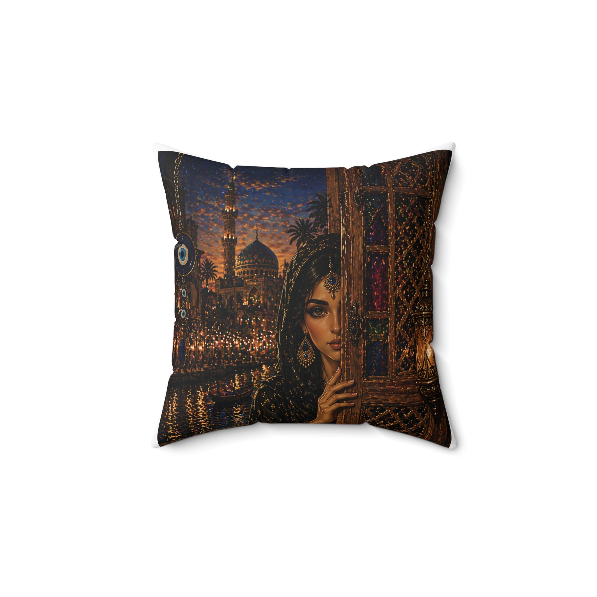 Middle Eastern Night Decorative Pillow — Mystic Princess Mosque Scene