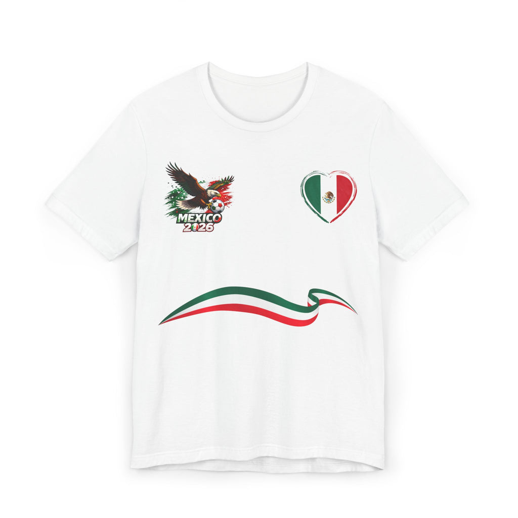 Mexico Soccer T-Shirt — Mexican Flag Heart & Football Stripe Tee