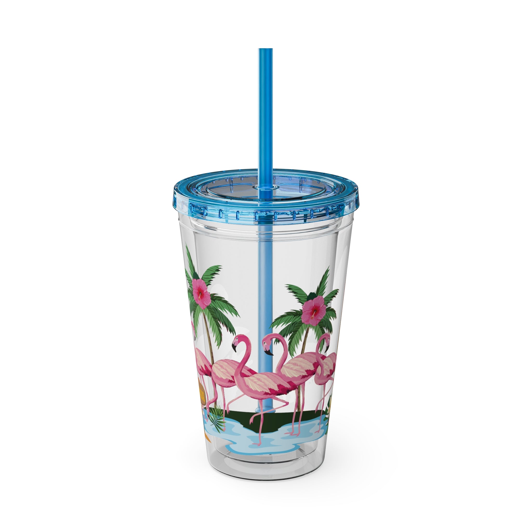 Flamingo Palm Tumbler — 16oz Sunsplash Straw Cup