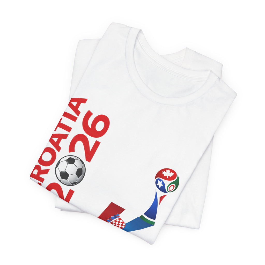 Croatia 2026 Soccer T‑Shirt — Croatian Flag Ribbon Football Tee