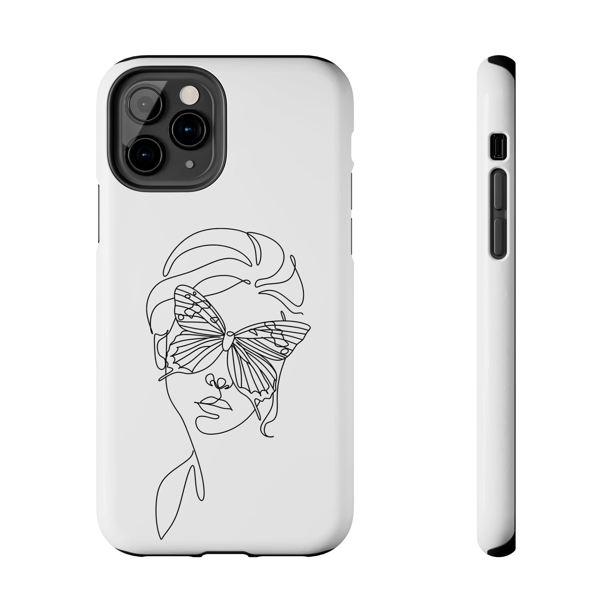Butterfly Line Art Tough Phone Case — Minimalist Woman Face Design