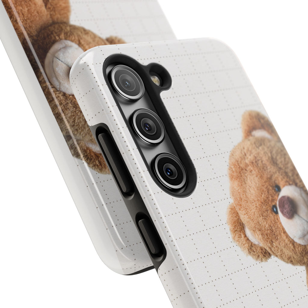 Teddy Bear Tough Phone Case — Cute Plush Peeking Design, Protective Shockproof Cover