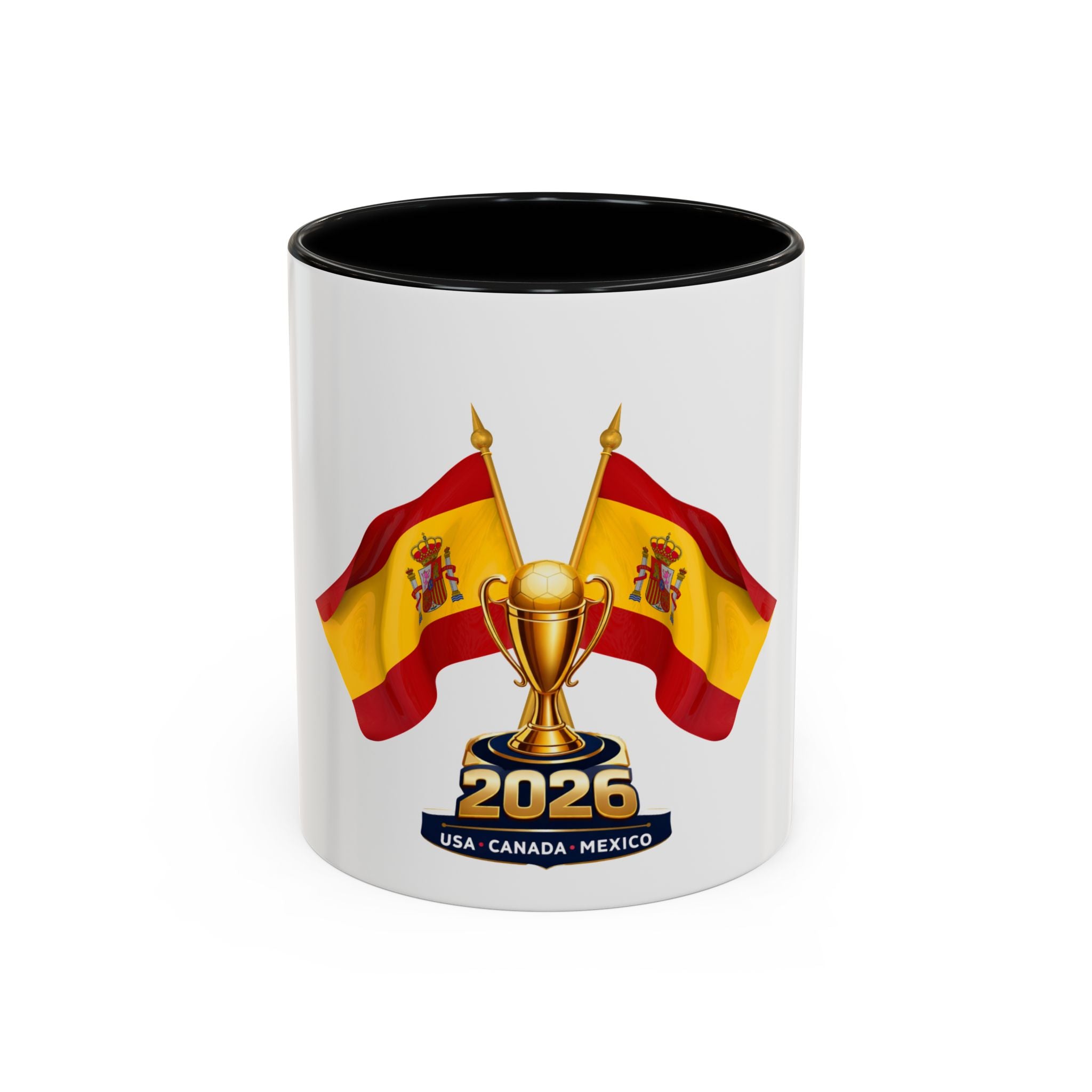 Spain 2026 Soccer Trophy Accent Coffee Mug — Spain Flag Football Fan Gift (11/15oz)