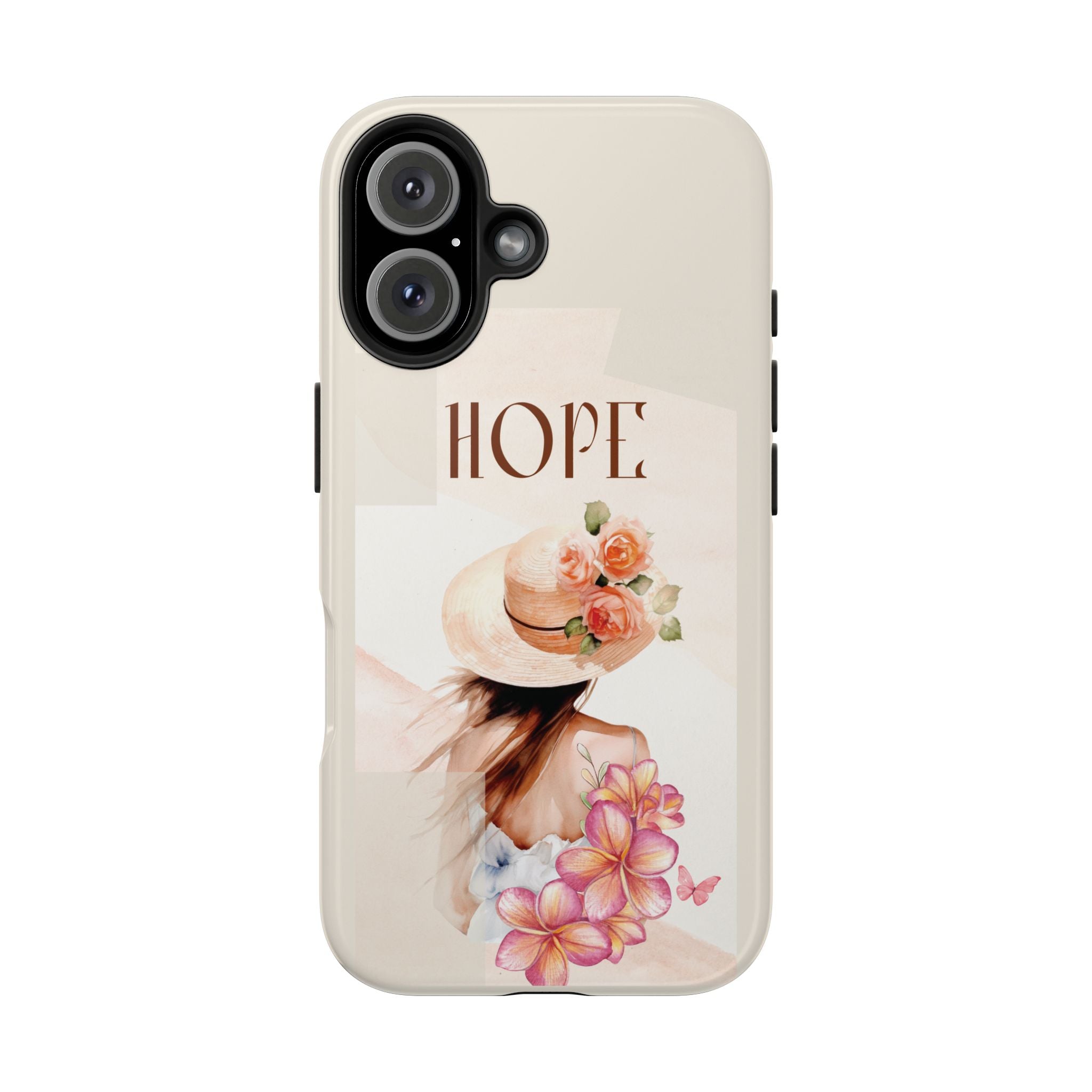 Hope Floral Tough Phone Case — Protective iPhone Case with Watercolor Girl & Flowers