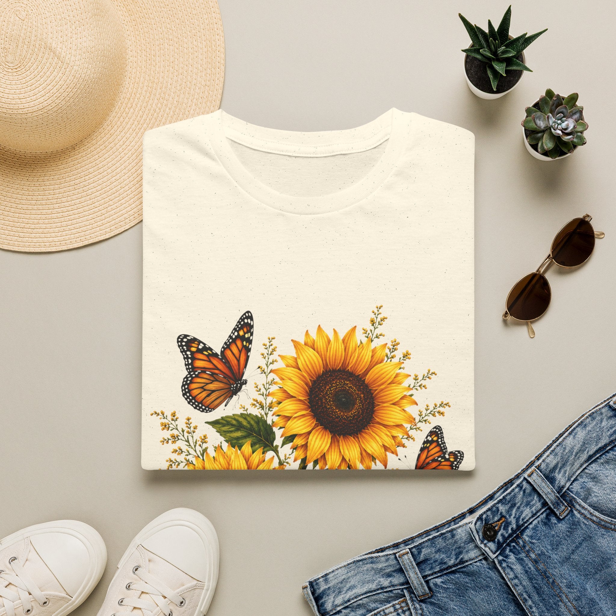 Sunflower & Monarch Butterfly T-Shirt — Floral Summer Tee
