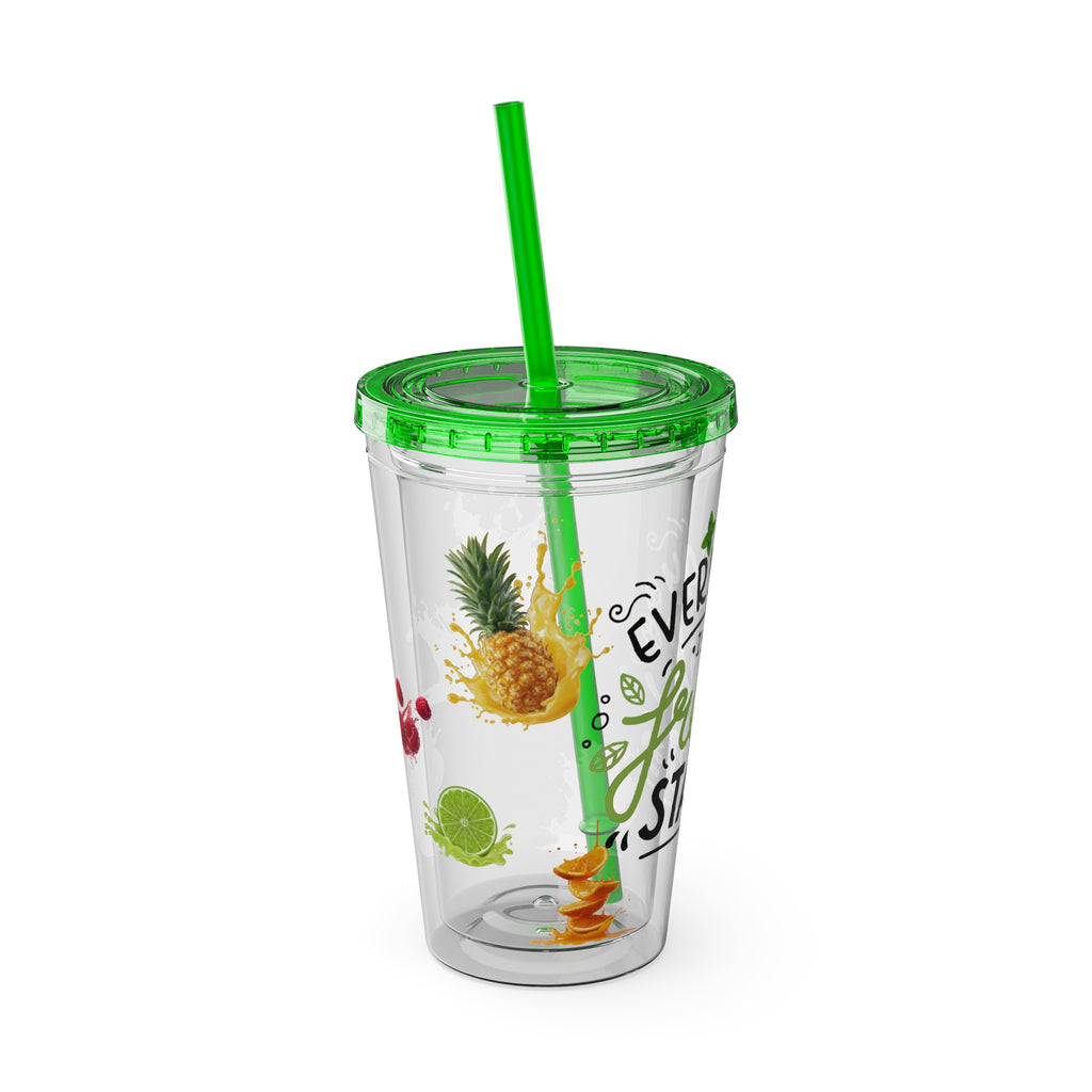Every Day Is a Fresh Start Pineapple Tumbler — 16oz Clear Travel Cup with Straw