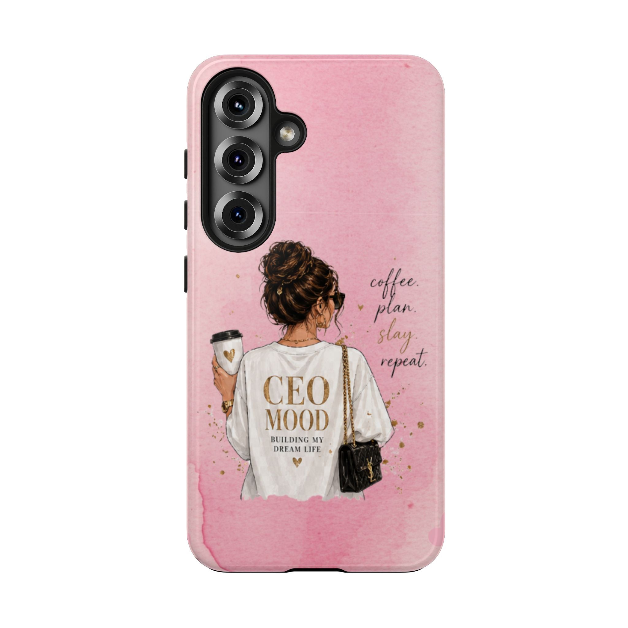 CEO Mood Tough Phone Case — "Coffee, Plan, Slay, Repeat" Pink Protective Cover