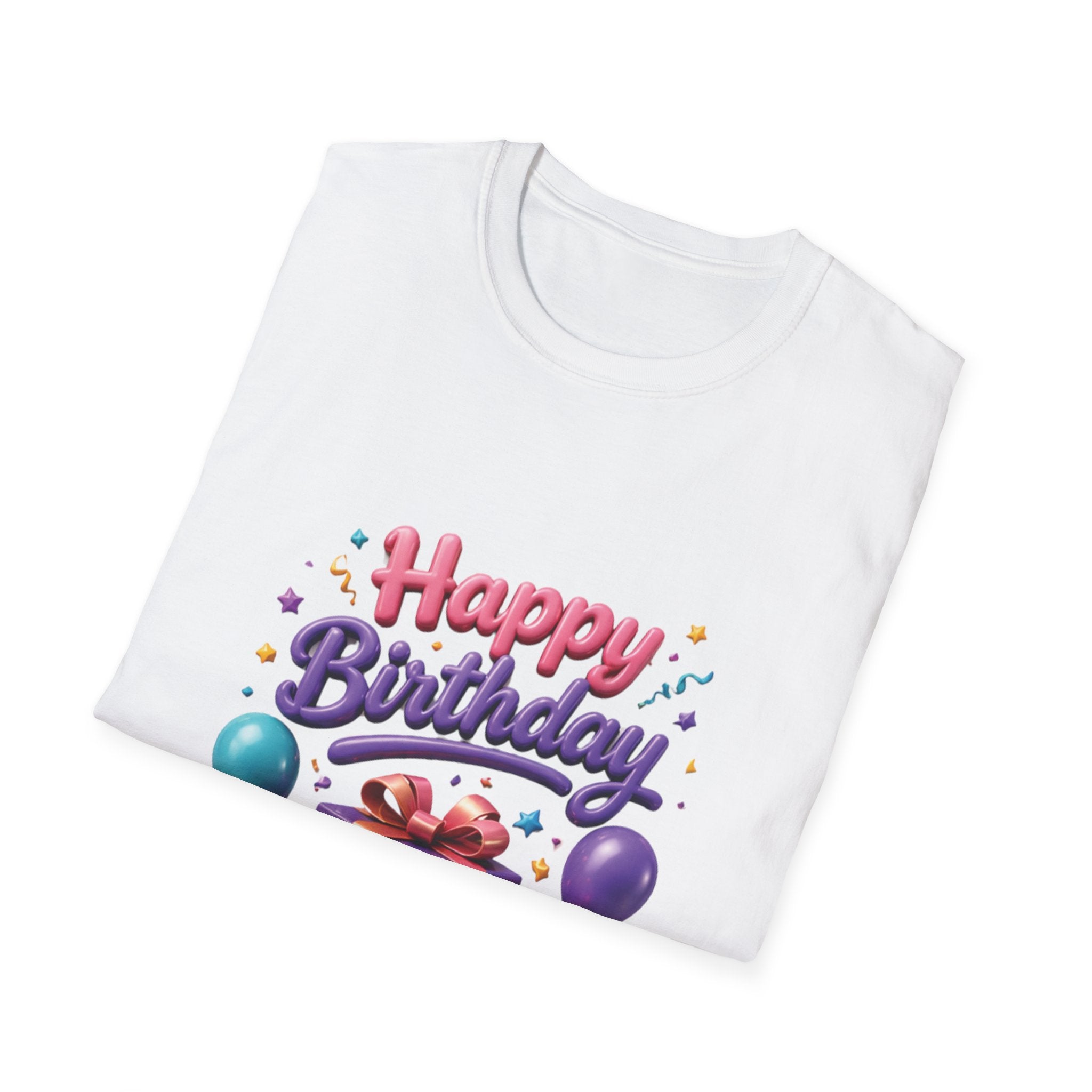 Birthday T-Shirt — "Happy Birthday" Gift Tee with Balloons & Present
