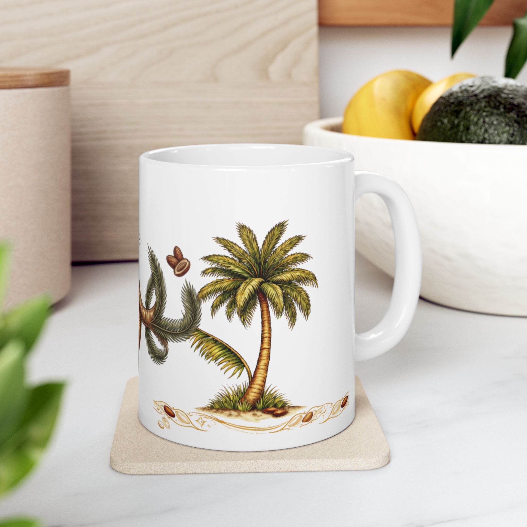 Ceramic Mug — Arabic Calligraphy نهرين' Festive Palm & Gold Coffee Cup (11oz/15oz)