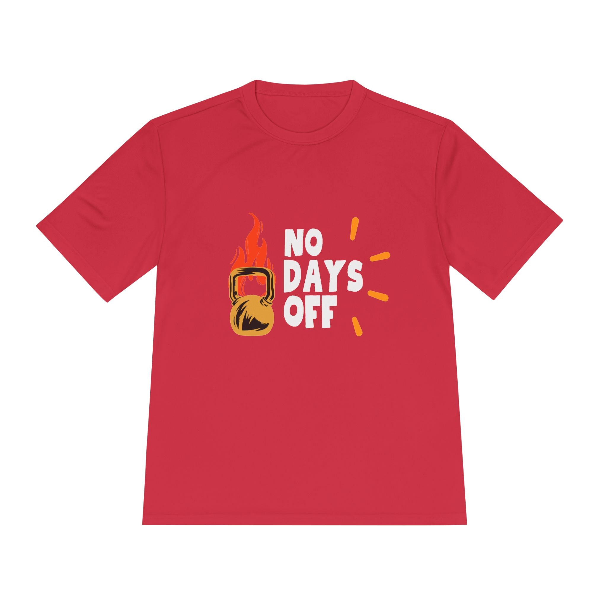No Days Off Flame Kettlebell Tee — Motivational Gym Workout Shirt