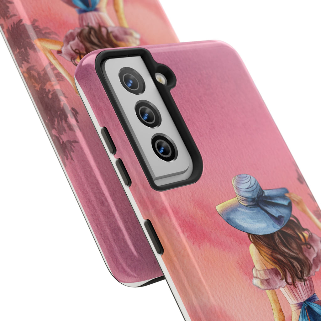Pastel Picnic Girl Phone Case — Protective Tough Phone Case with Watercolor Sunset Design