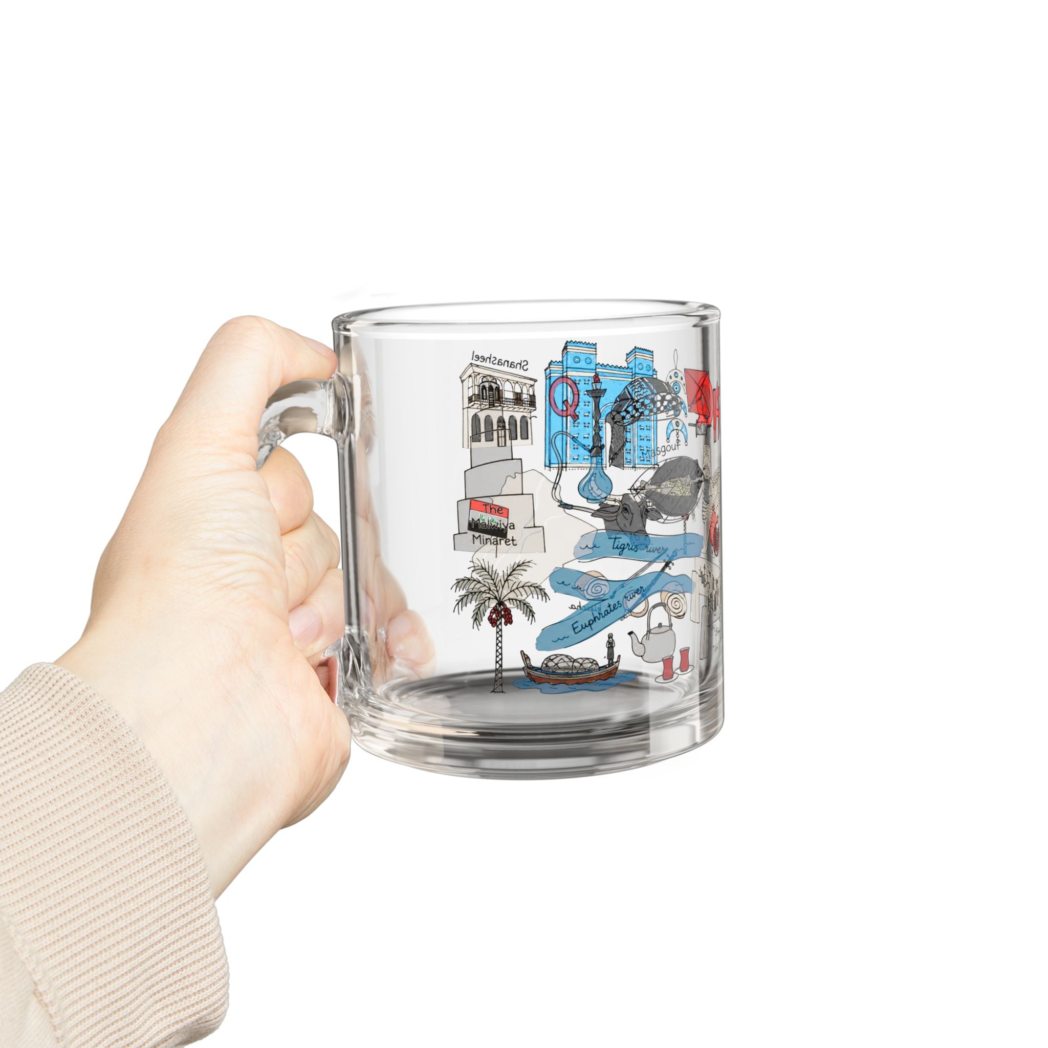 Iraq Illustrated Glass Mug — 10oz Cultural Travel Souvenir
