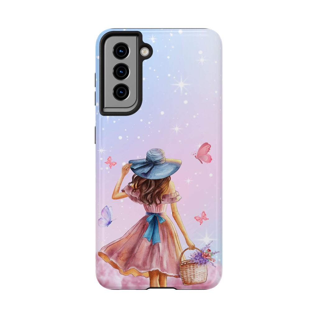 Pastel Girl with Hat Phone Case — Floral Basket Butterfly Tough Phone Case