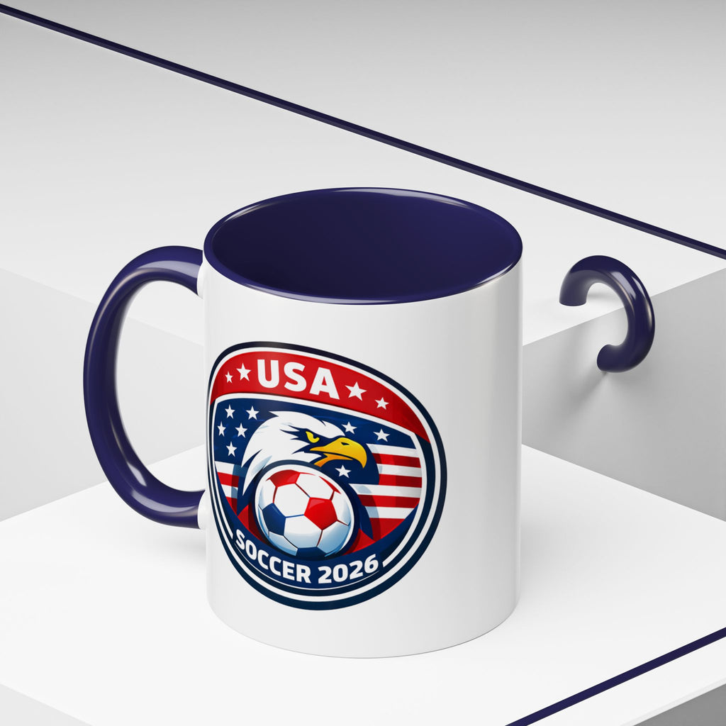USA Soccer 2026 Accent Coffee Mug — Eagle & Flag Soccer Team Fan Gift (11/15oz)
