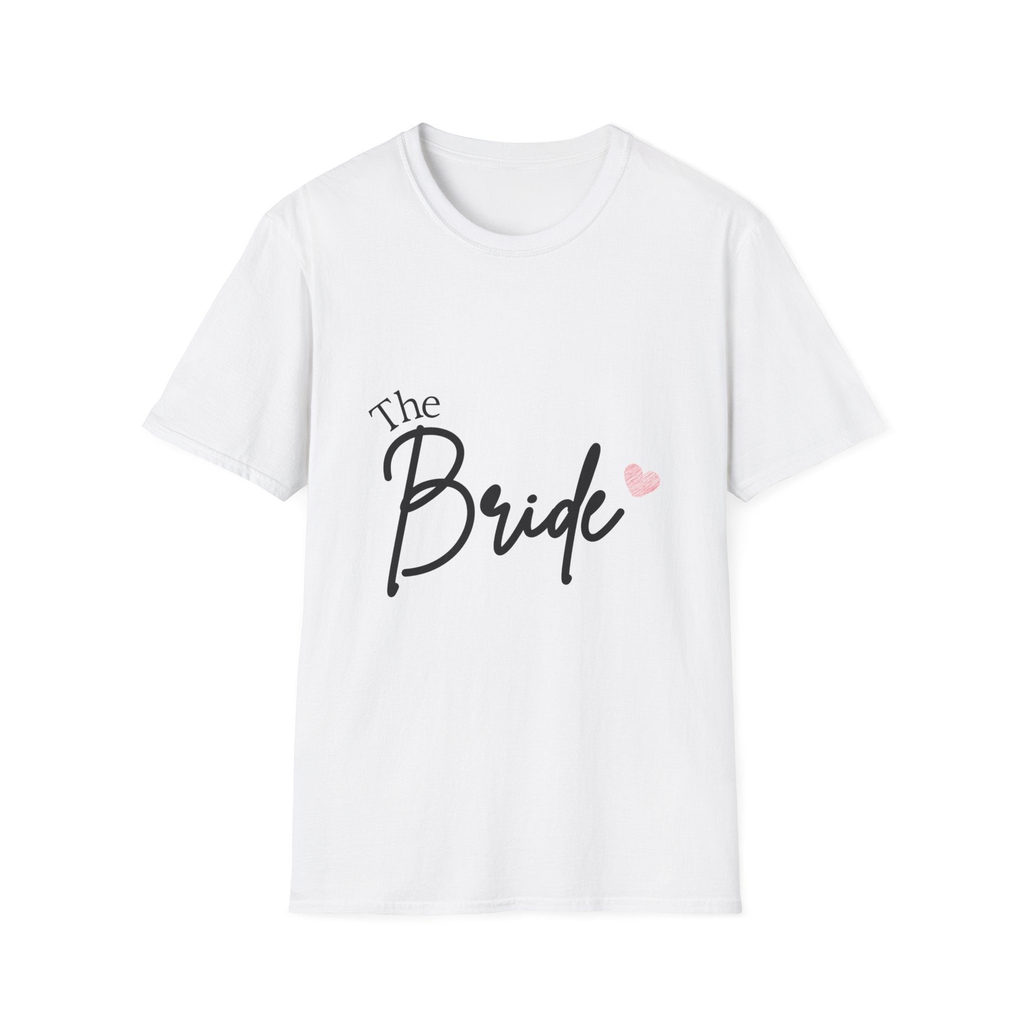 Bride T‑Shirt — "The Bride" Script Tee with Pink Heart (Bachelorette, Bridal Shower)