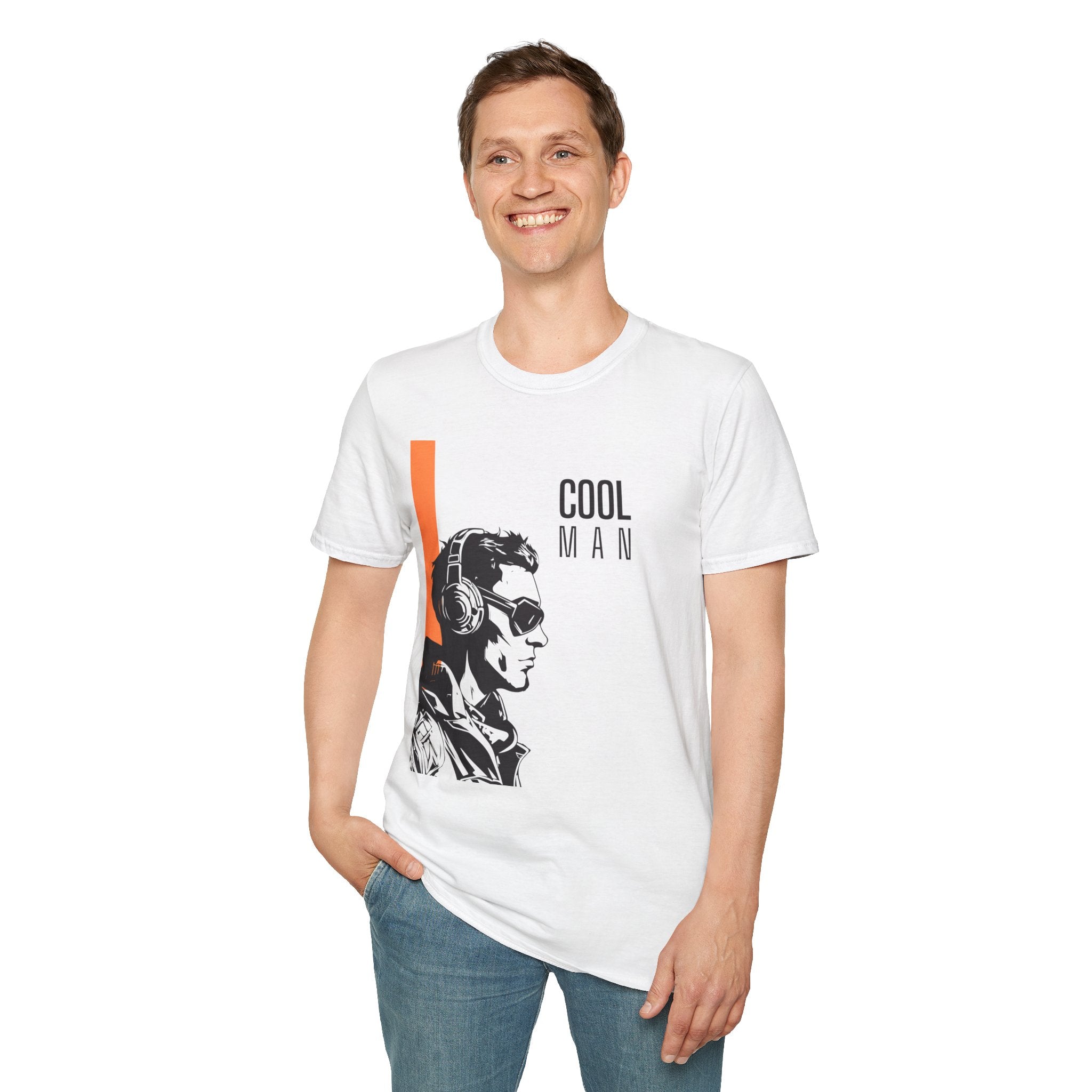 Cool Man Graphic T-Shirt — Retro DJ Headphones Vintage Portrait Tee