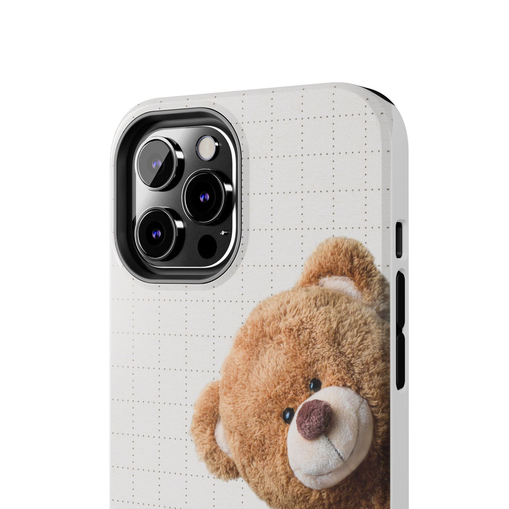 Teddy Bear Tough Phone Case — Cute Plush Peeking Design, Protective Shockproof Cover