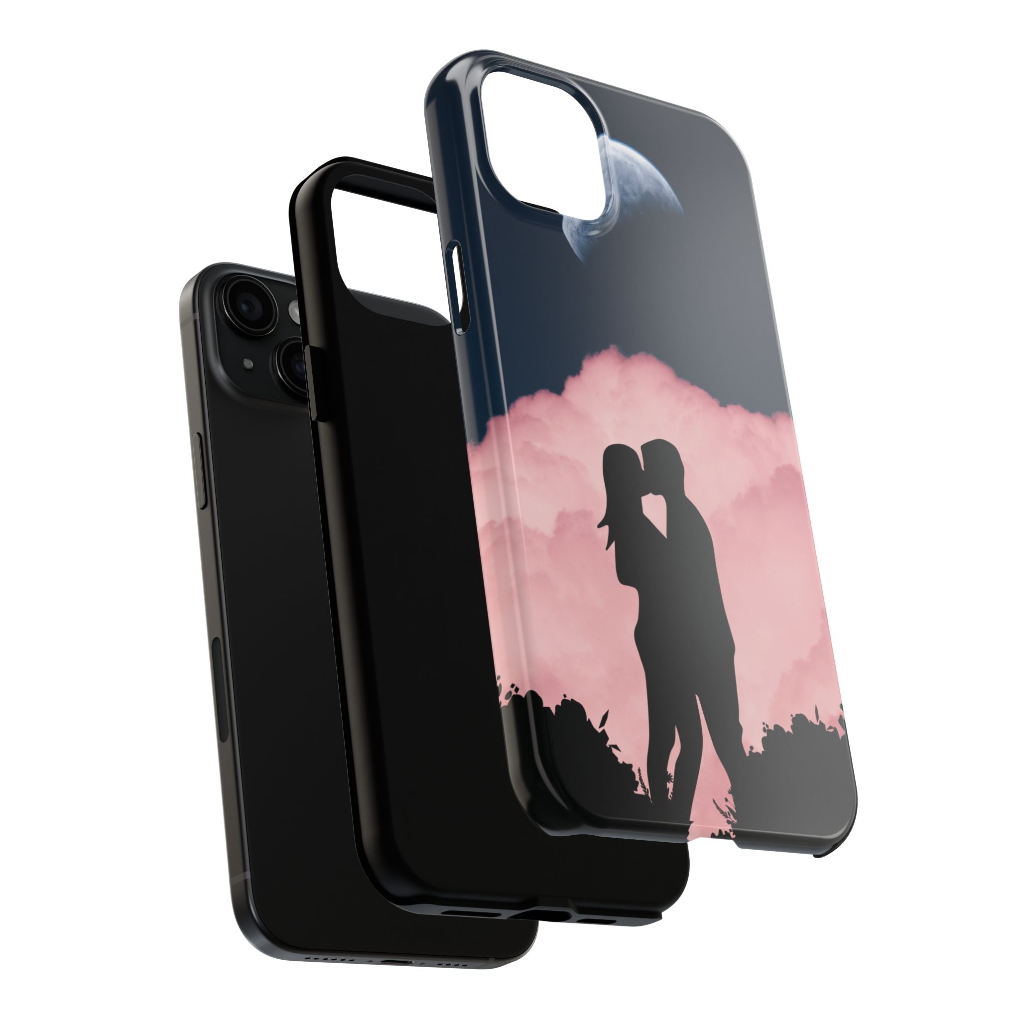 Tough Phone Case — Romantic Couple Silhouette with Moon & Pink Cloud