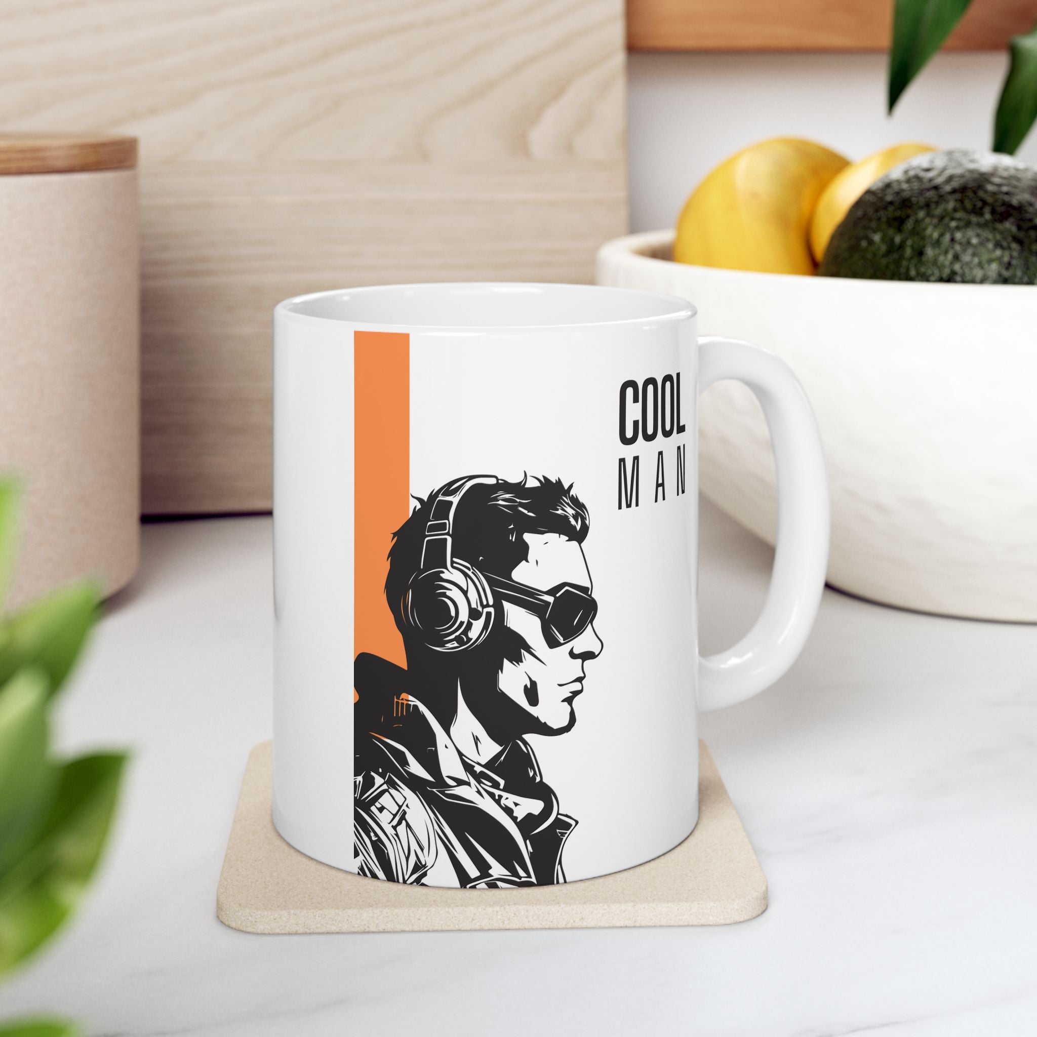 Cool Man Ceramic Mug — Retro Floral Portrait Coffee Cup (11oz/15oz)