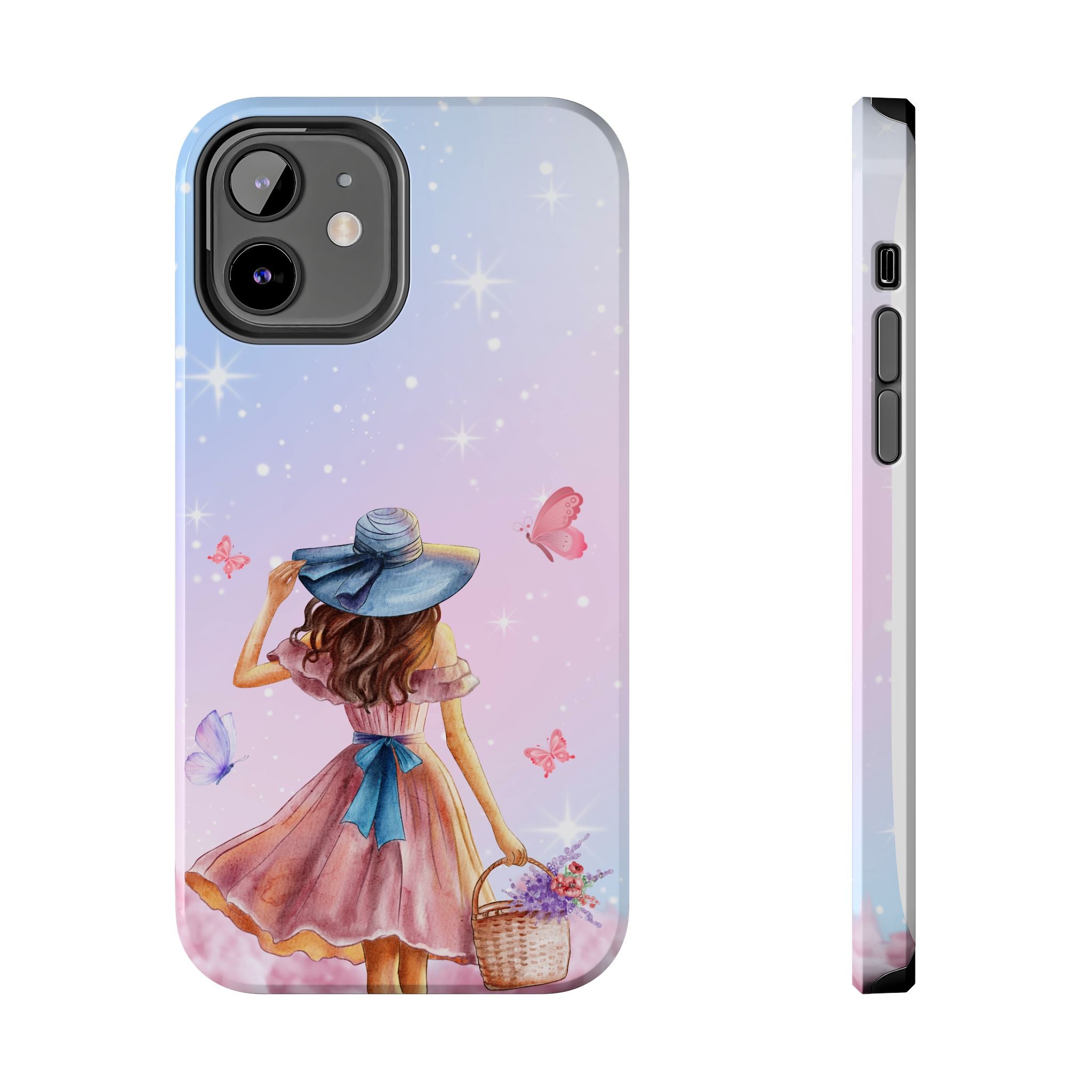 Pastel Girl with Hat Phone Case — Floral Basket Butterfly Tough Phone Case