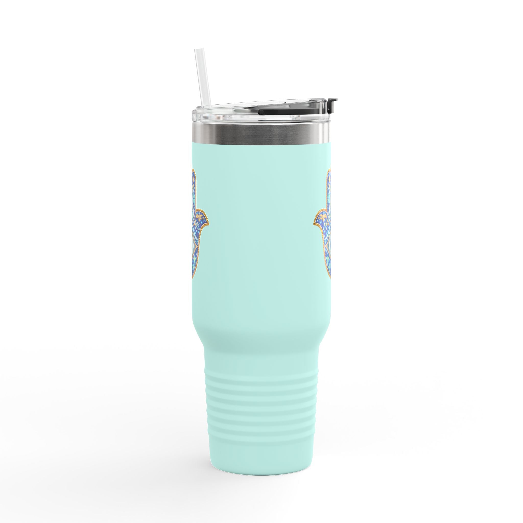 Hamsa Hand 40oz Insulated Travel Mug — Blue Evil Eye Tumbler