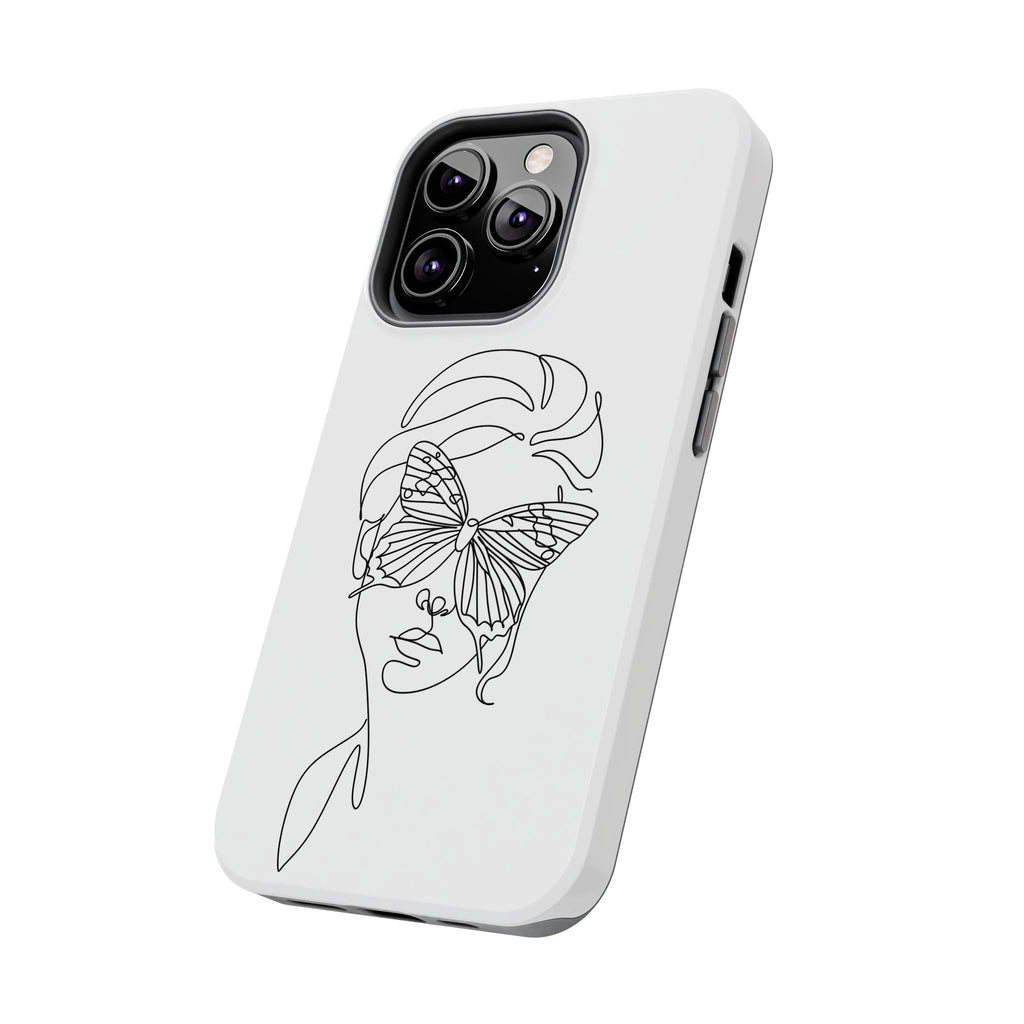 Butterfly Line Art Tough Phone Case — Minimalist Woman Face Design