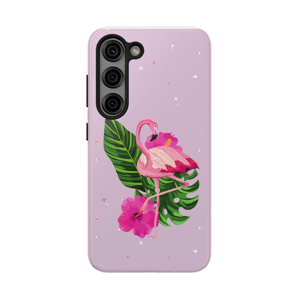 Flamingo Tropical Tough Phone Case — Pink Hibiscus & Palm Leaves
