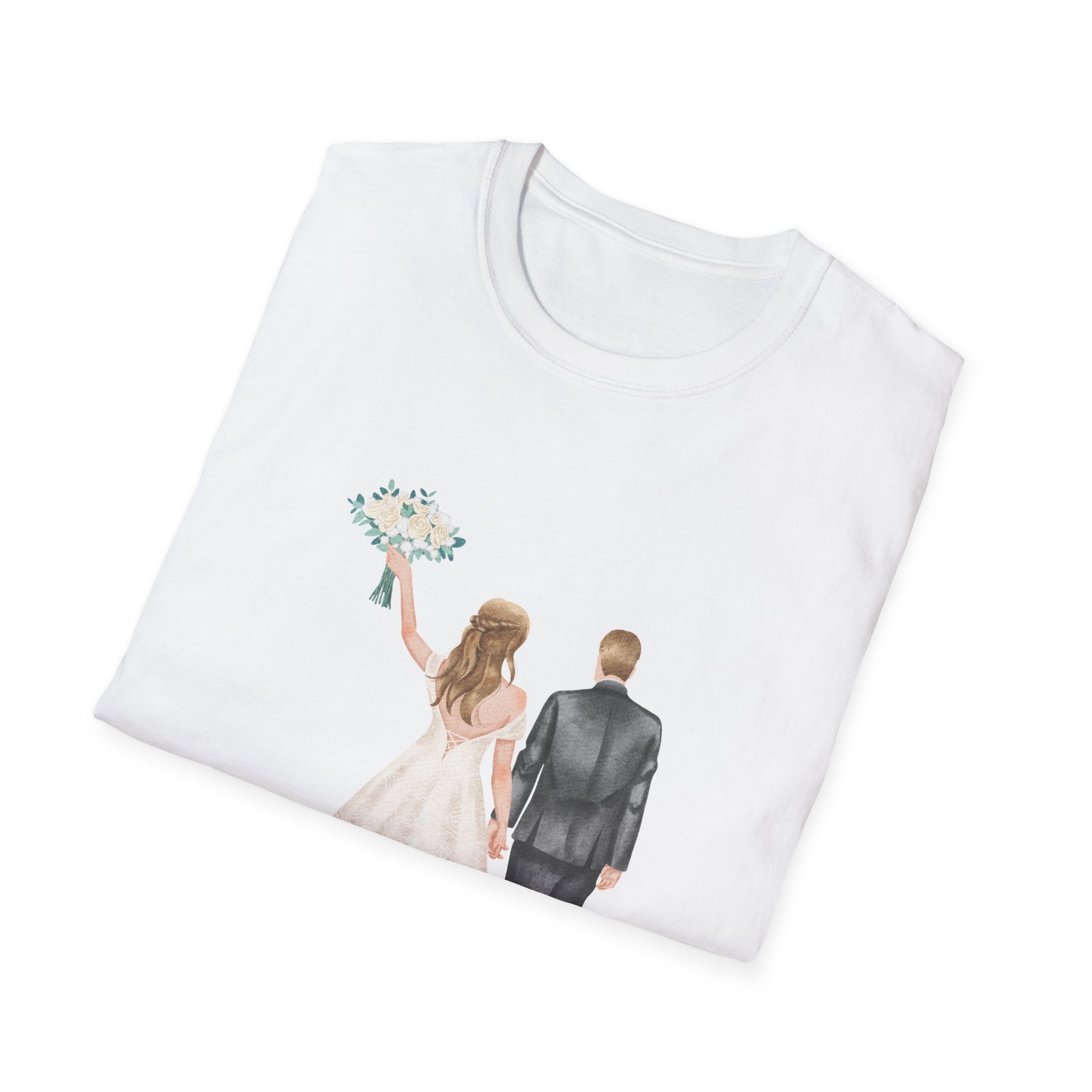 Wedding Couple T-Shirt — Bride & Groom Back Rings Design