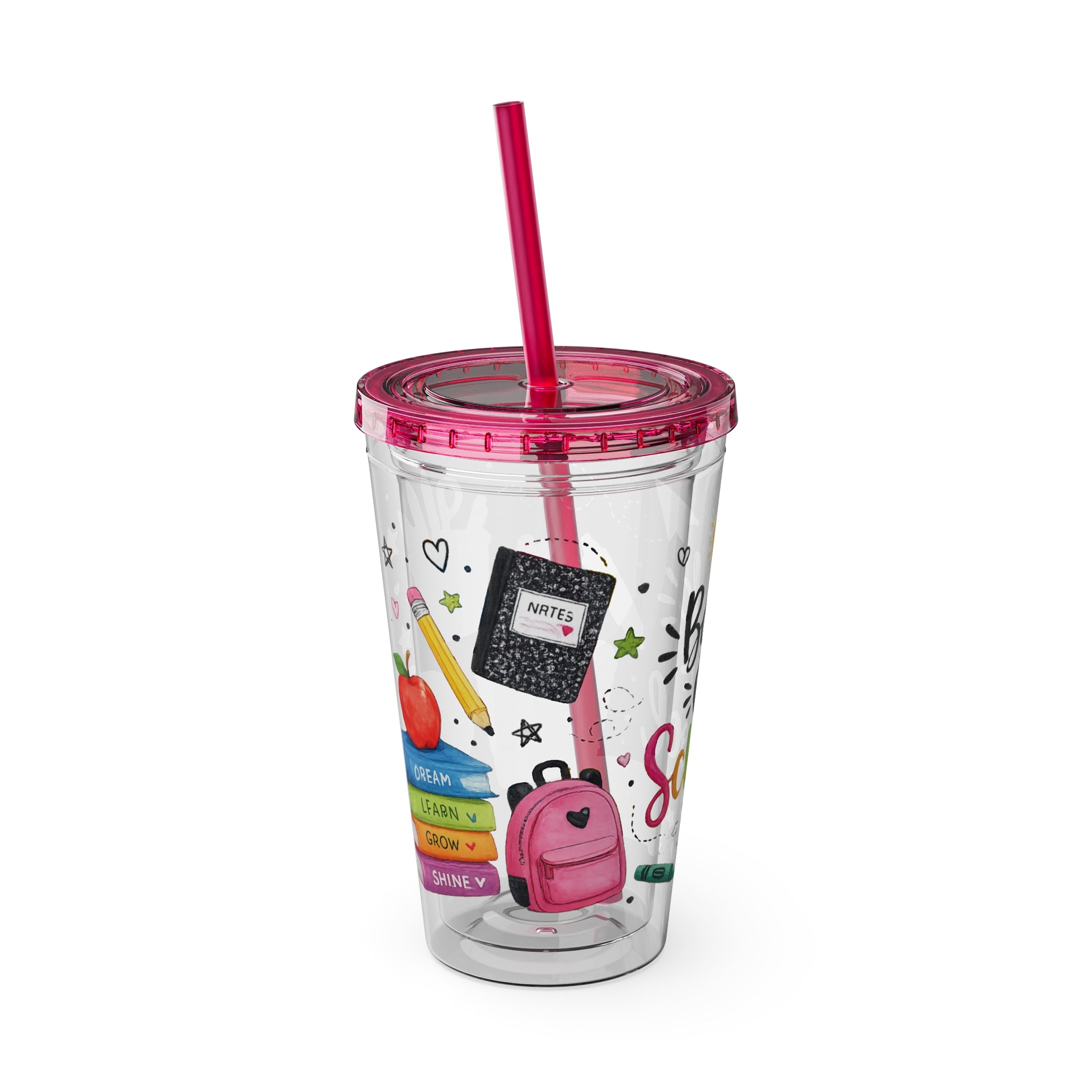 Back to School 16oz Tumbler with Straw – Cute School Supplies Design