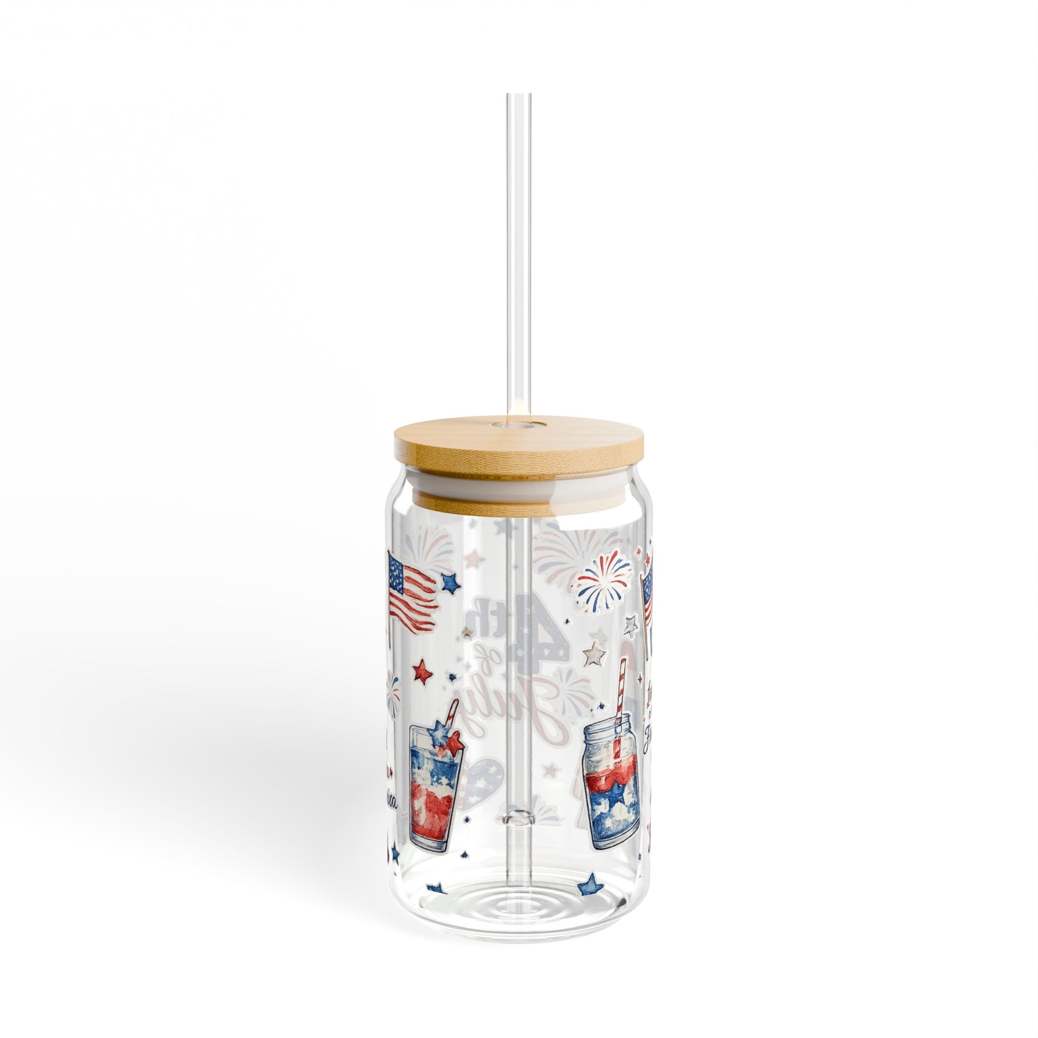 4th of July Sipper Glass – 16oz Patriotic USA Fireworks Tumbler with Straw
