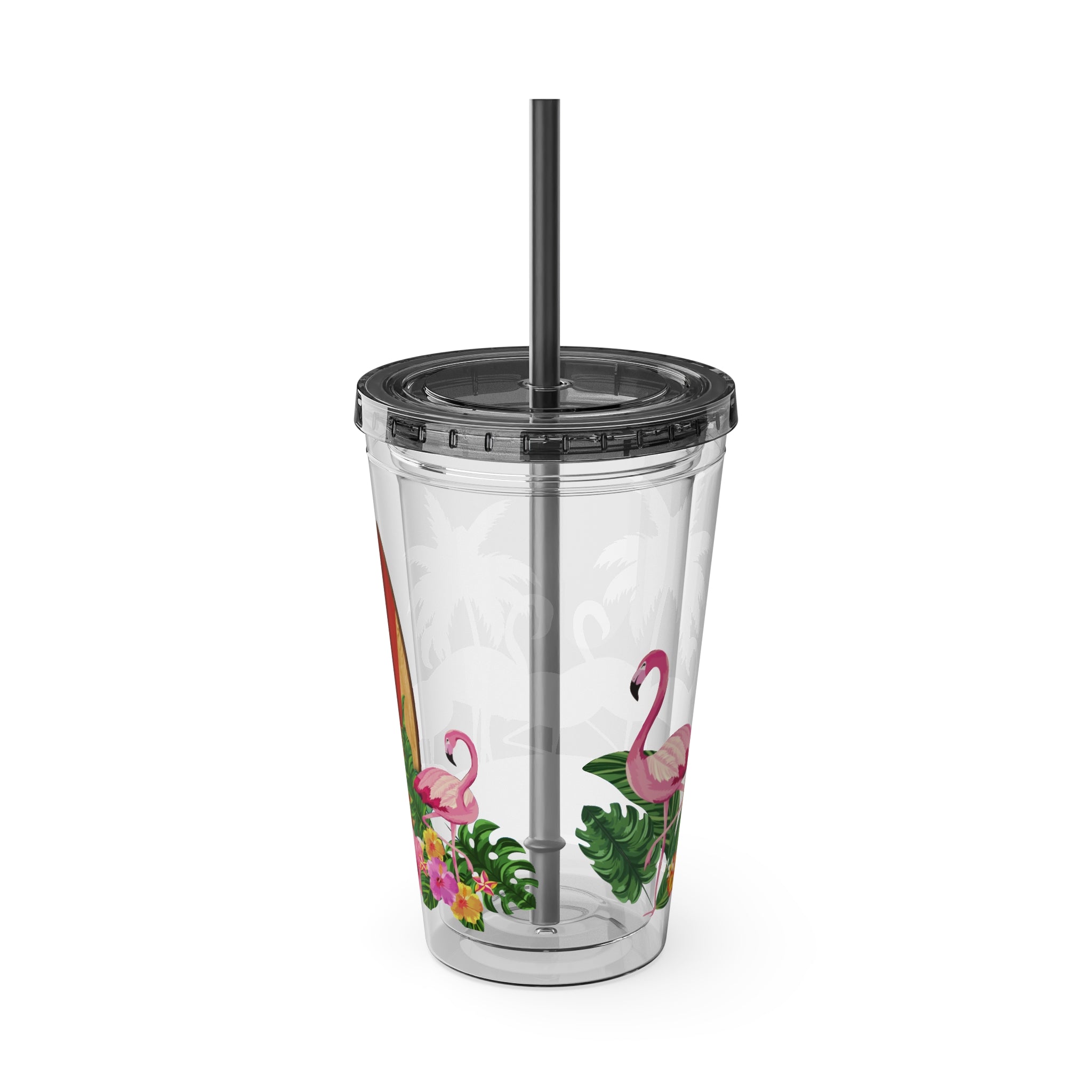 Flamingo Palm Tumbler — 16oz Sunsplash Straw Cup