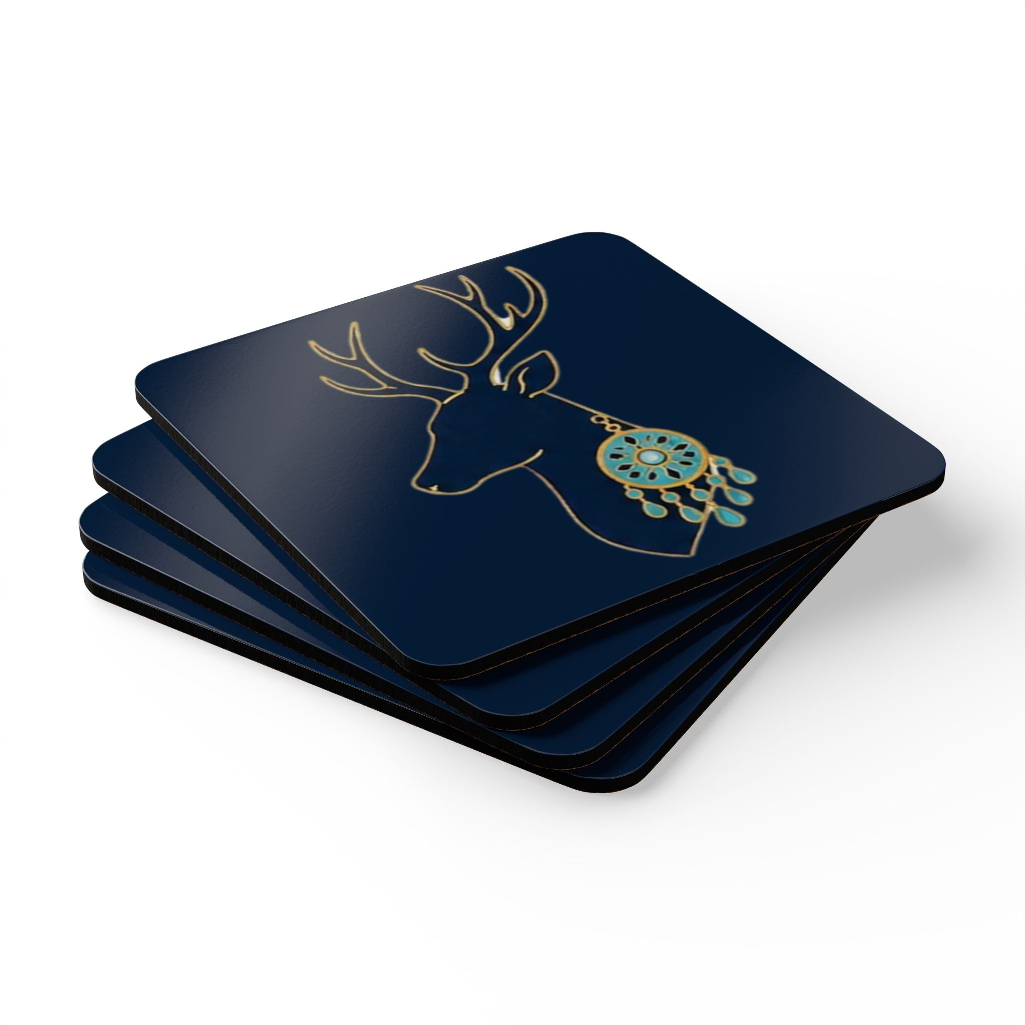 Deer Dreamcatcher Corkwood Coaster Set — Boho Woodland Drink Coasters
