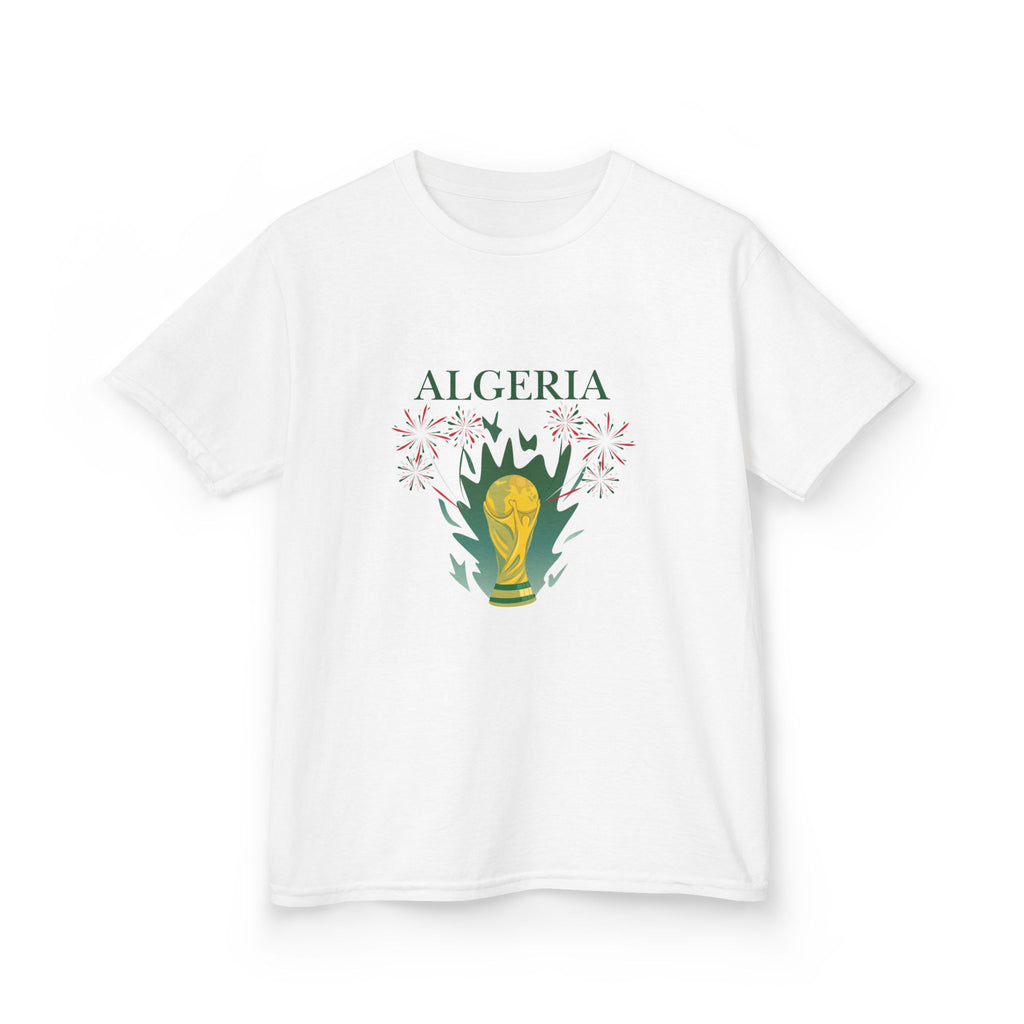 Algeria Kids T‑Shirt – Cup Trophy & Flag Soccer Tee