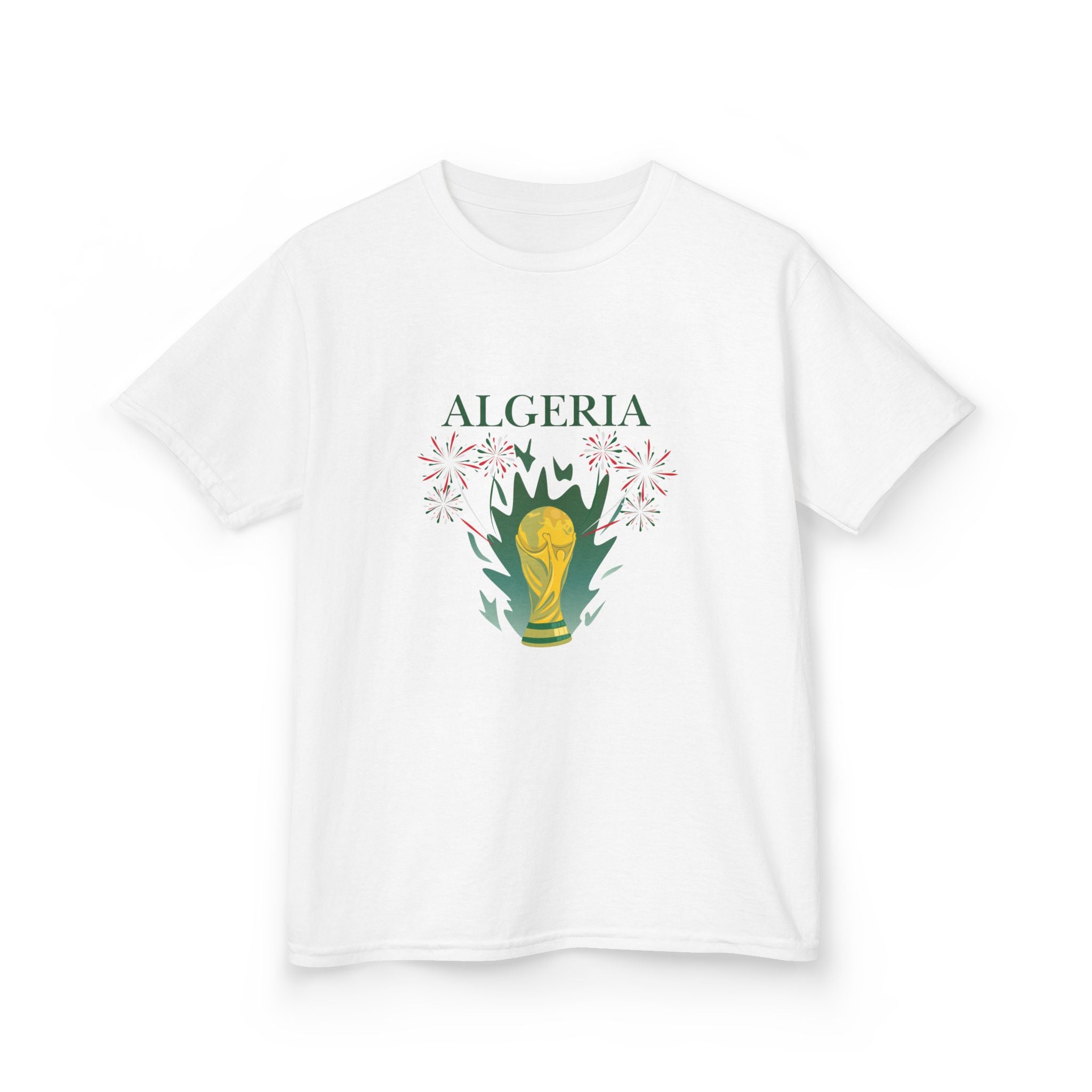 Algeria Kids T‑Shirt – Cup Trophy & Flag Soccer Tee
