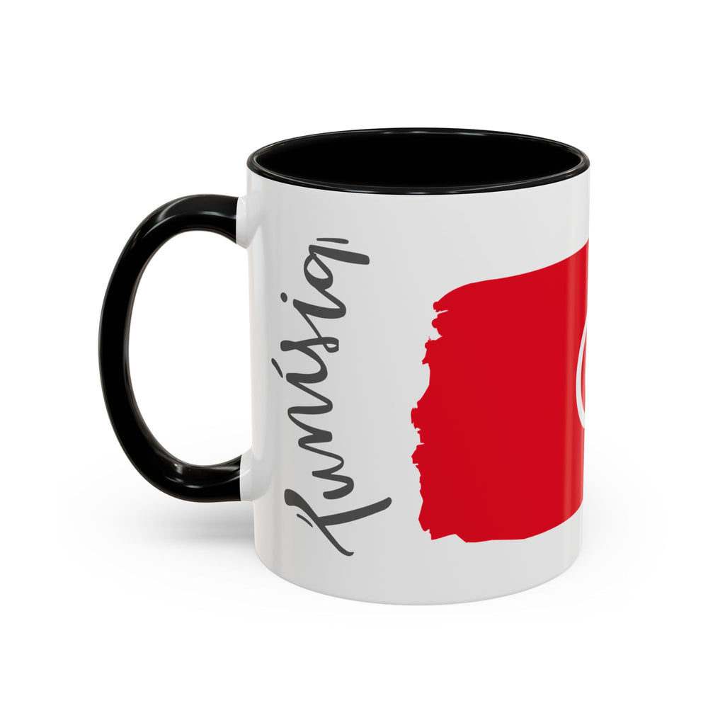 Tunisia Flag Accent Coffee Mug – Red Brushstroke Design (11/15oz)