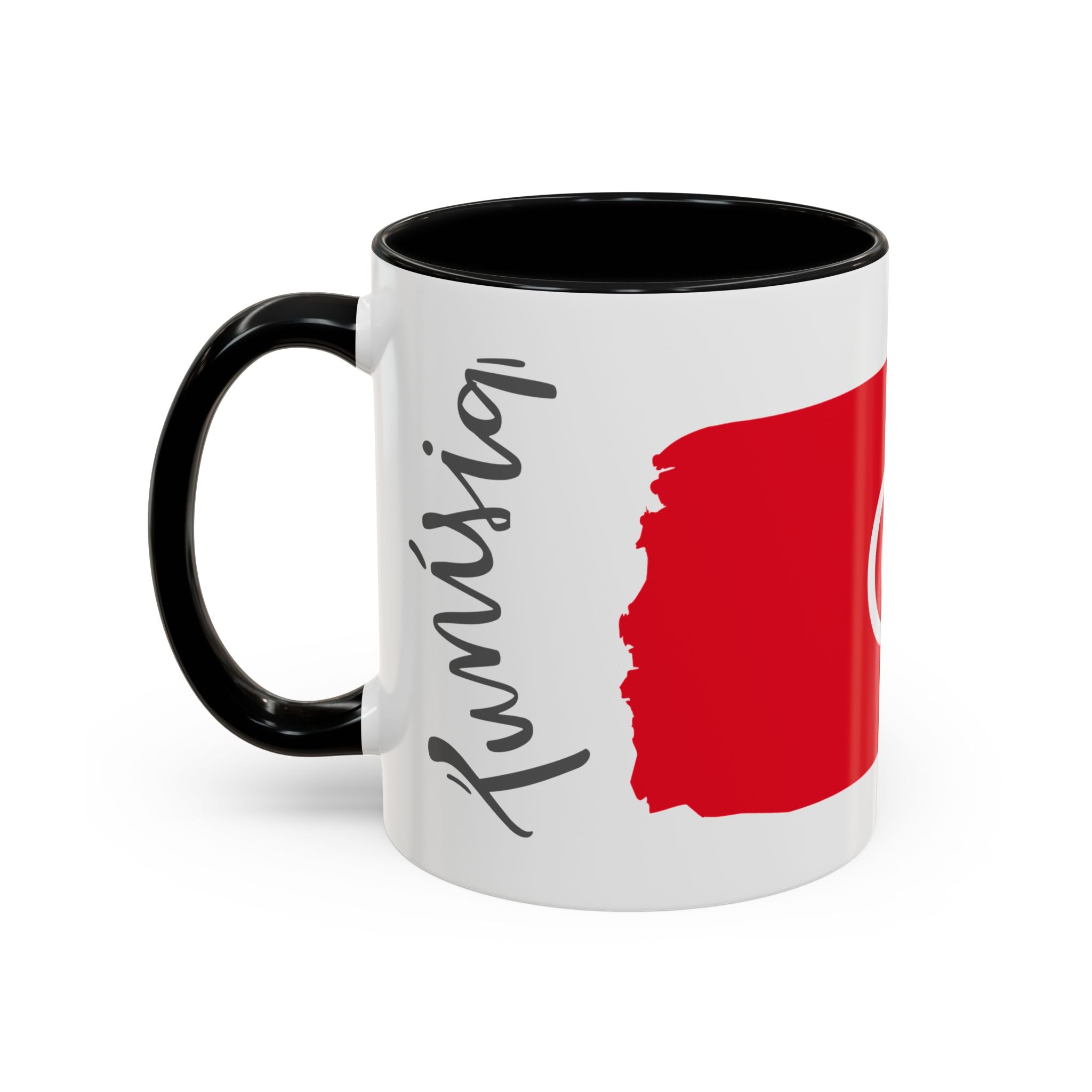 Tunisia Flag Accent Coffee Mug – Red Brushstroke Design (11/15oz)