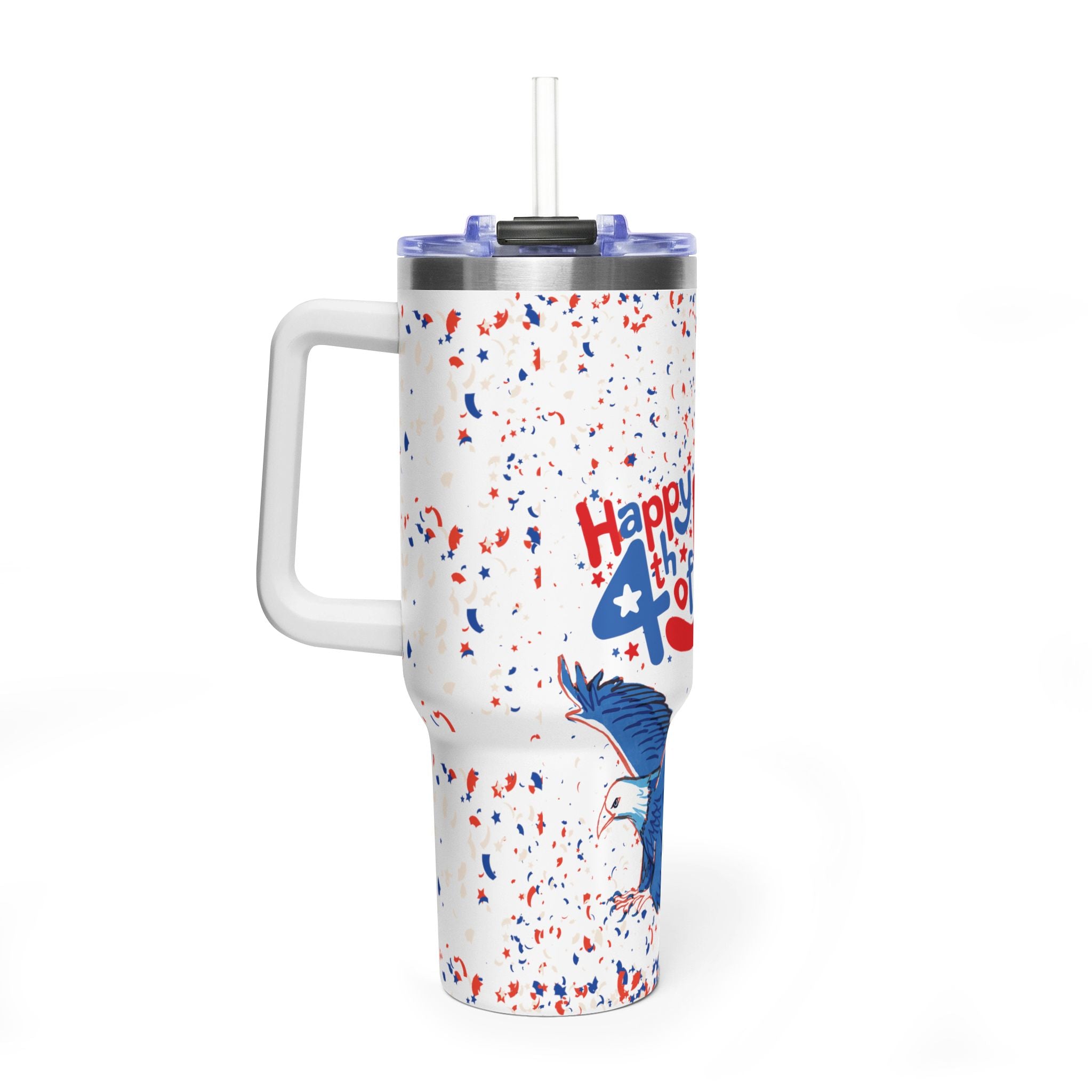 40oz Fourth of July Tumbler - "Happy 4th of July" Patriotic Eagle Vacuum Cup
