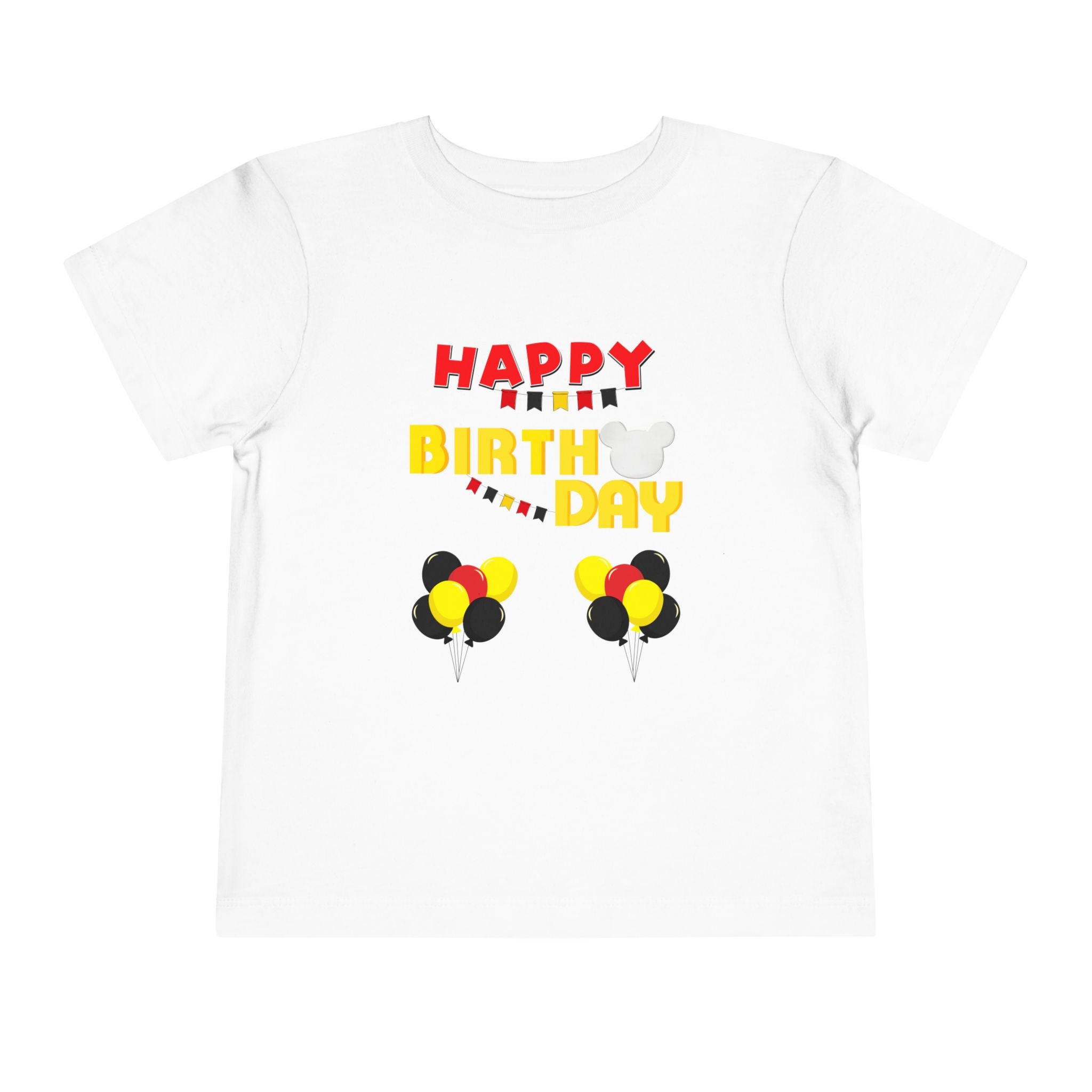 Toddler Tee — 'Happy Birthday' Balloon Party Shirt (Mickey-Style Colors)