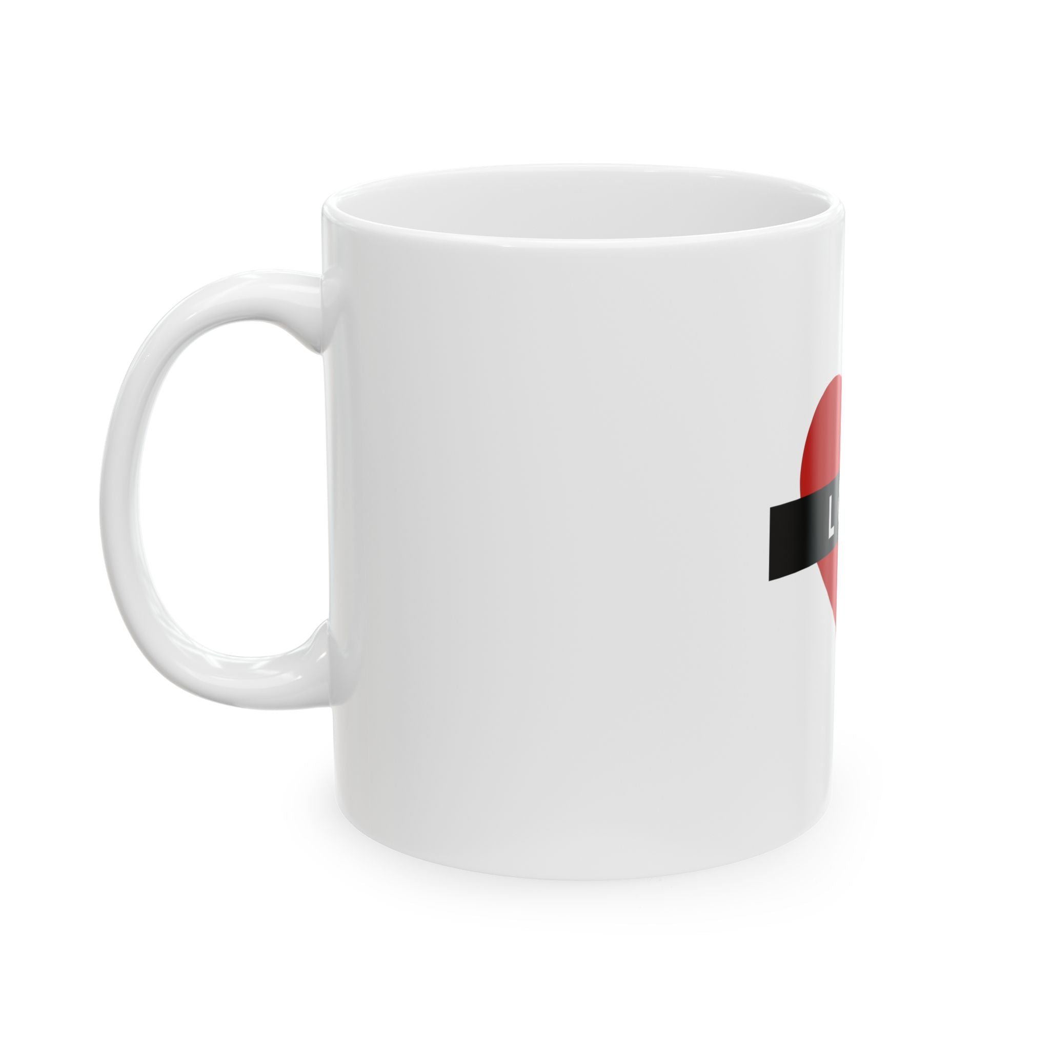 Love Heart Ceramic Mug — Red Heart with "LOVE" Banner (11oz, 15oz)