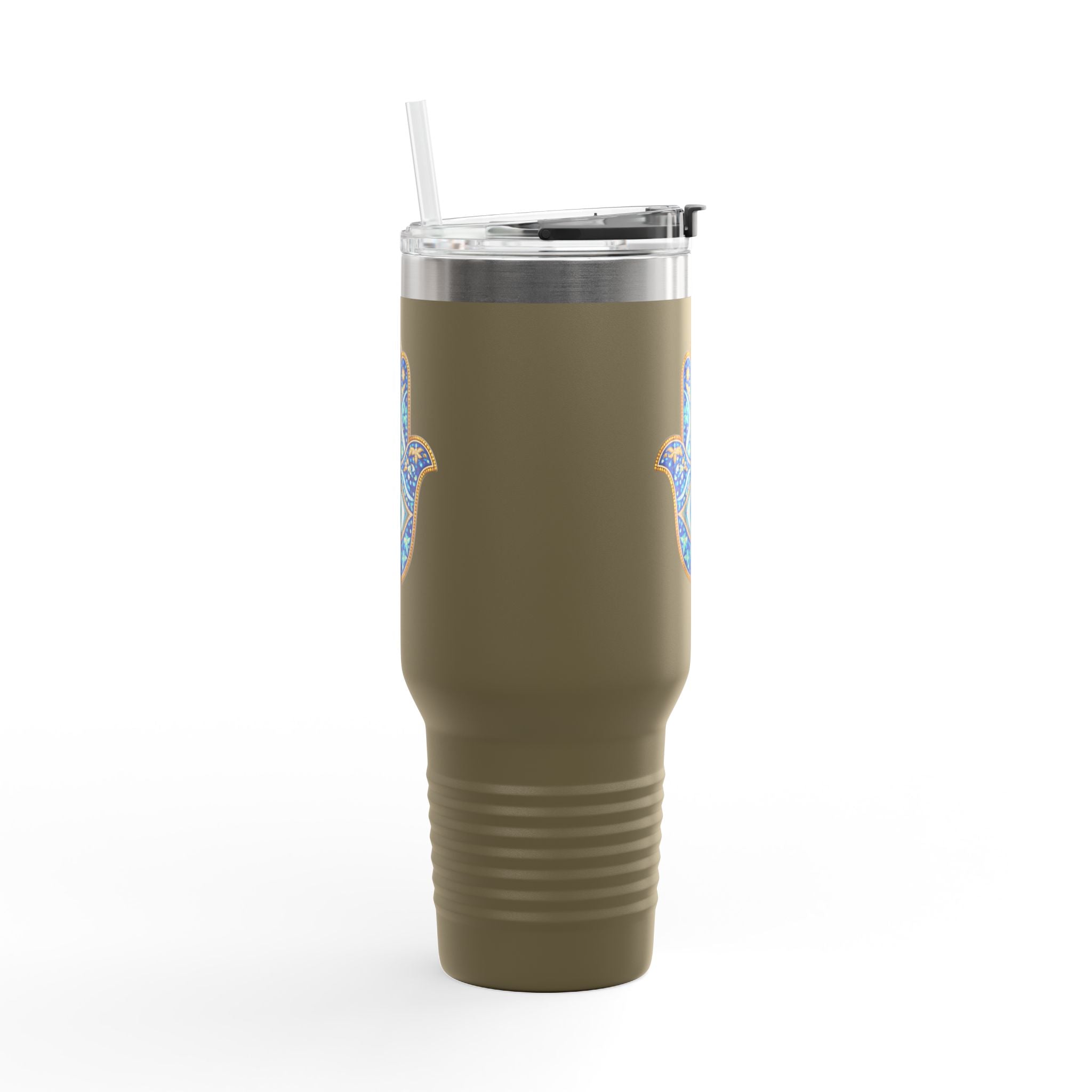 Hamsa Hand 40oz Insulated Travel Mug — Blue Evil Eye Tumbler