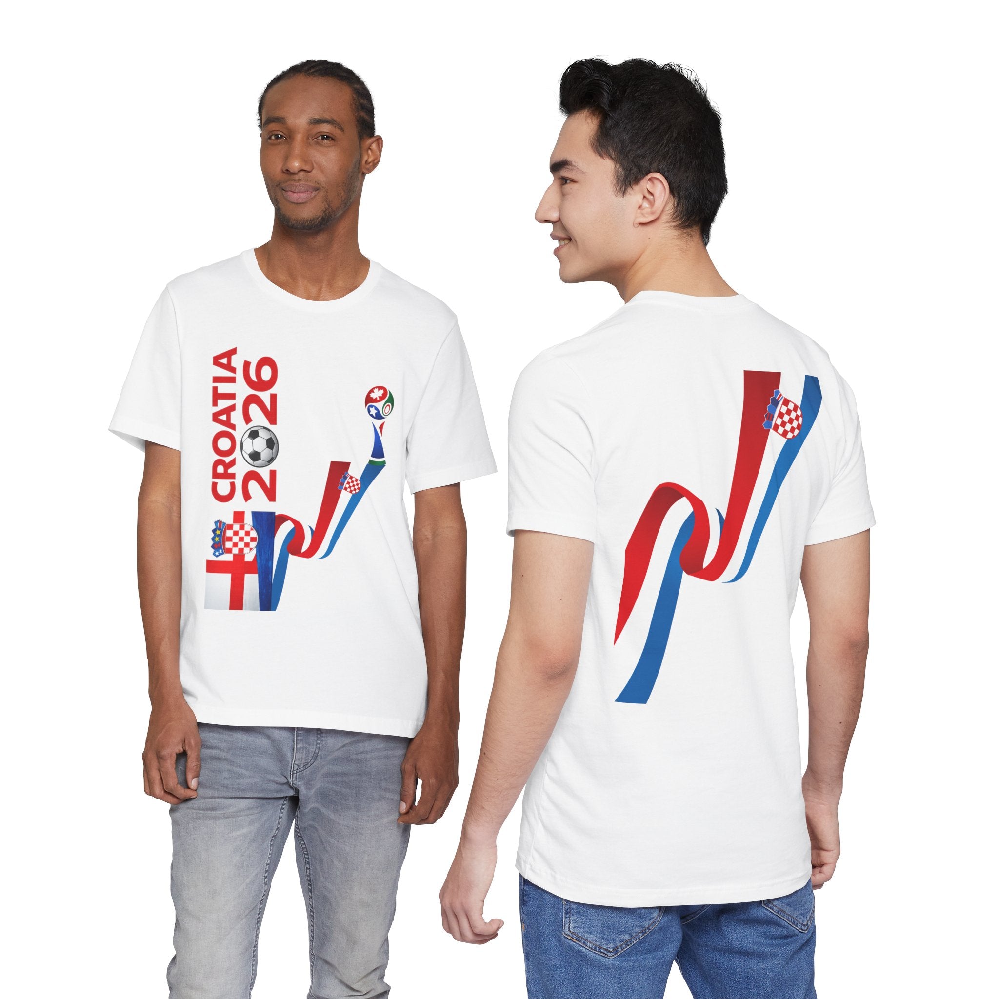 Croatia 2026 Soccer T‑Shirt — Croatian Flag Ribbon Football Tee