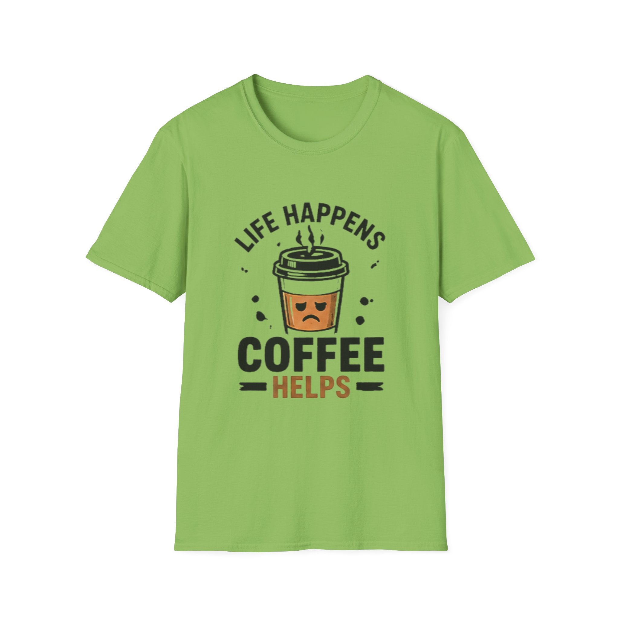 Coffee Helps unisex T-Shirt — "Life Happens" Cute Coffee Cup Graphic Tee