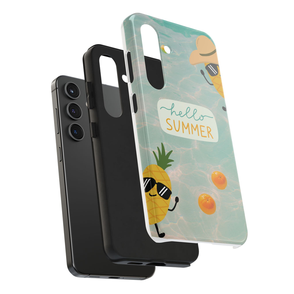 Hello Summer Tough Phone Case - Cute Pineapple & Oranges Beach Design