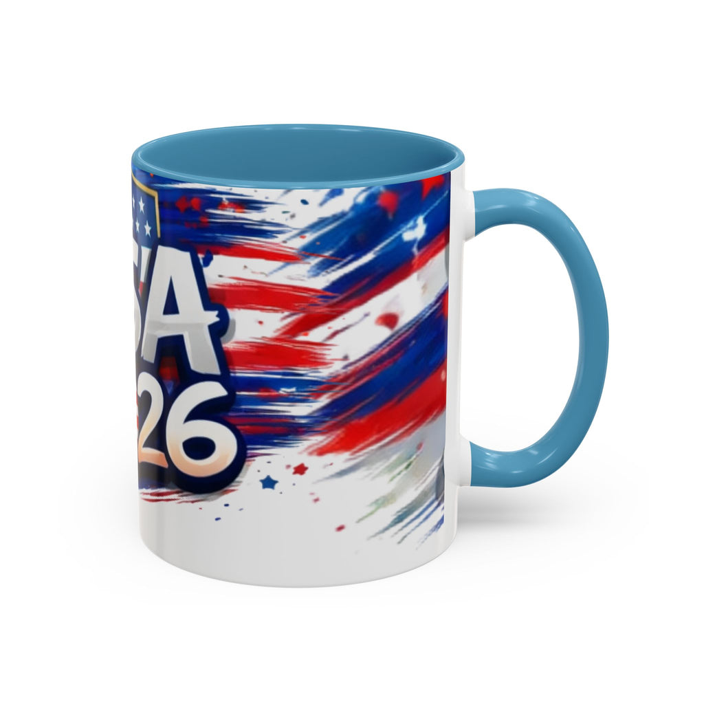 USA 2026 Flag Accent Coffee Mug — Patriotic Fourth of July Drinkware