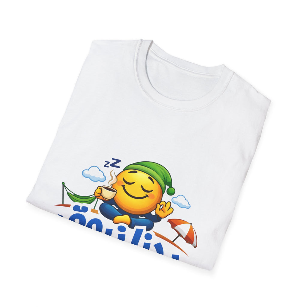 Arabic ‘Let’s Relax’ Beach T-Shirt — Cute Sleeping Emoji Vacation Tee بدنا نروق