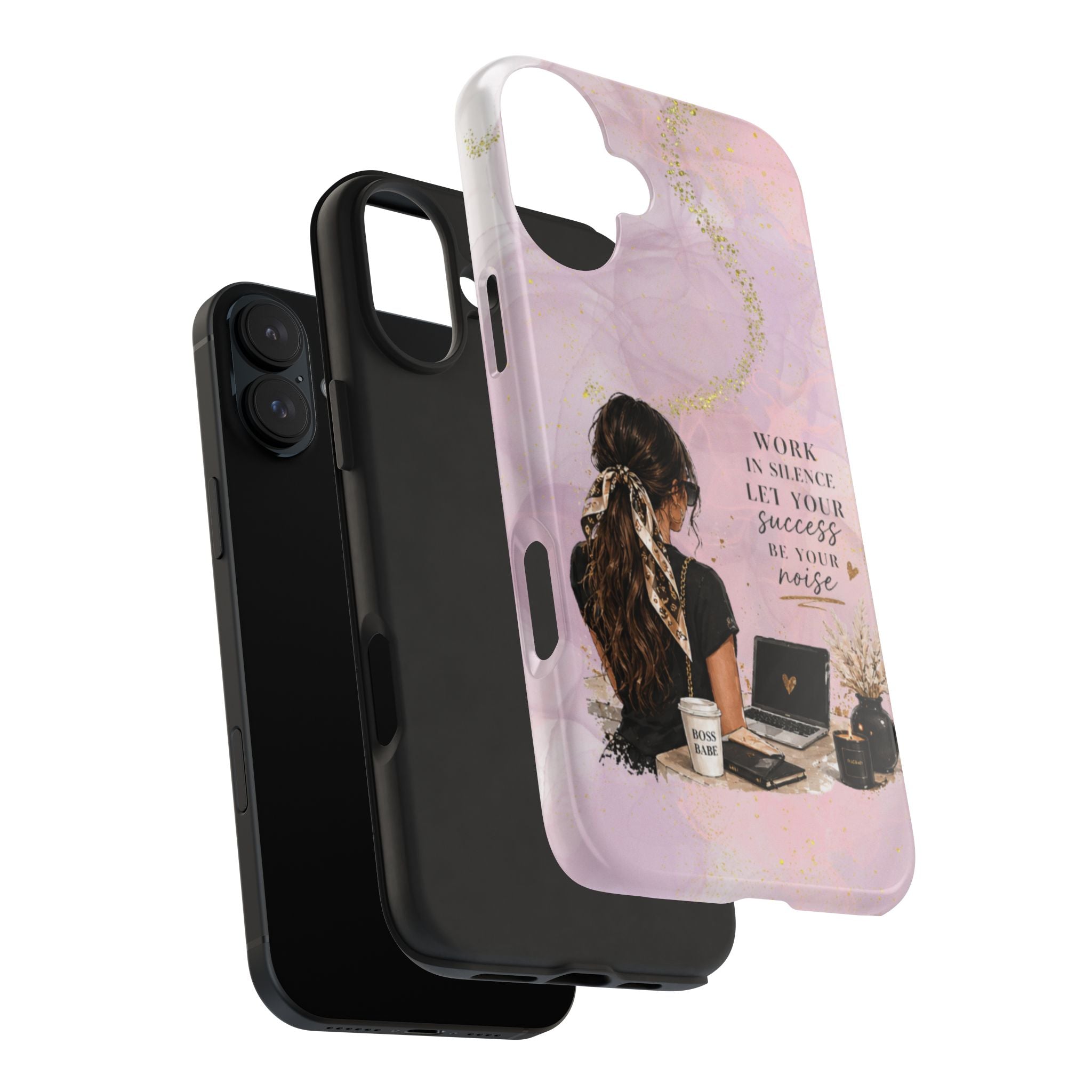 Inspirational Pink Work Desk Phone Case — "Work in Silence, Let Your Success Be Your Noise"